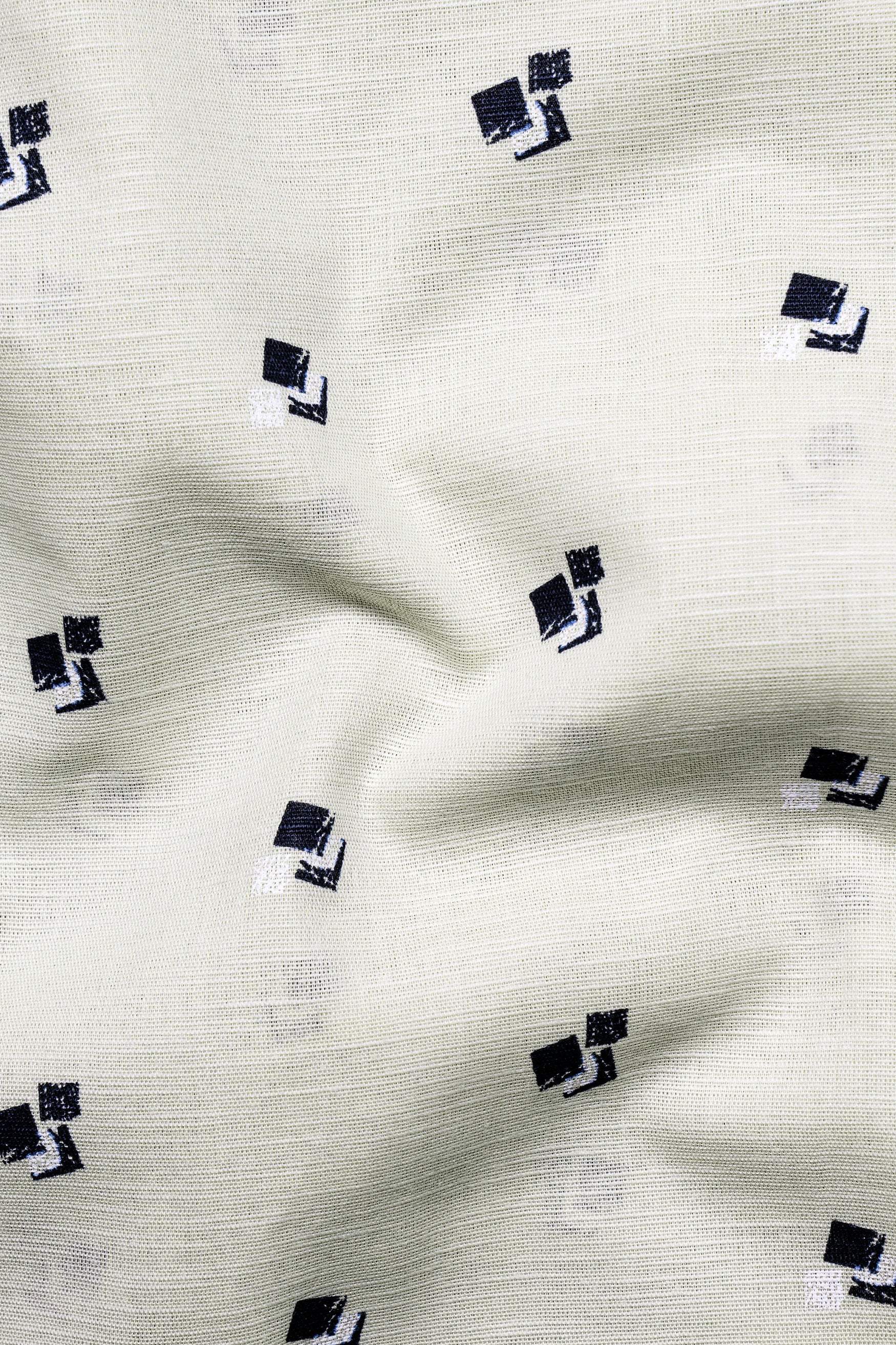 Nebula Cream Printed with Elbow Patchwork Luxurious Linen Designer Shirt