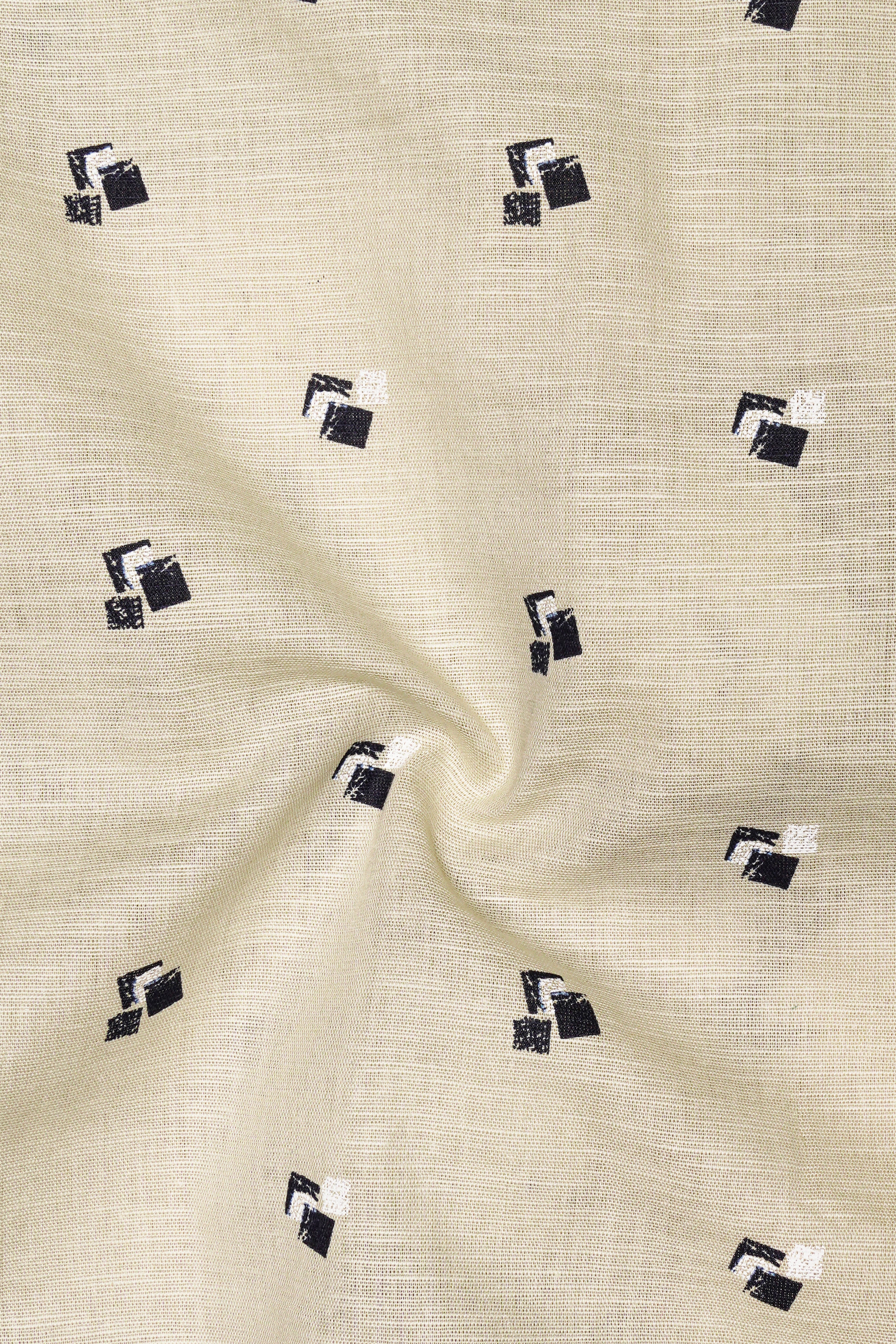 Egg Shell Cream Printed Luxurious Linen Shirt