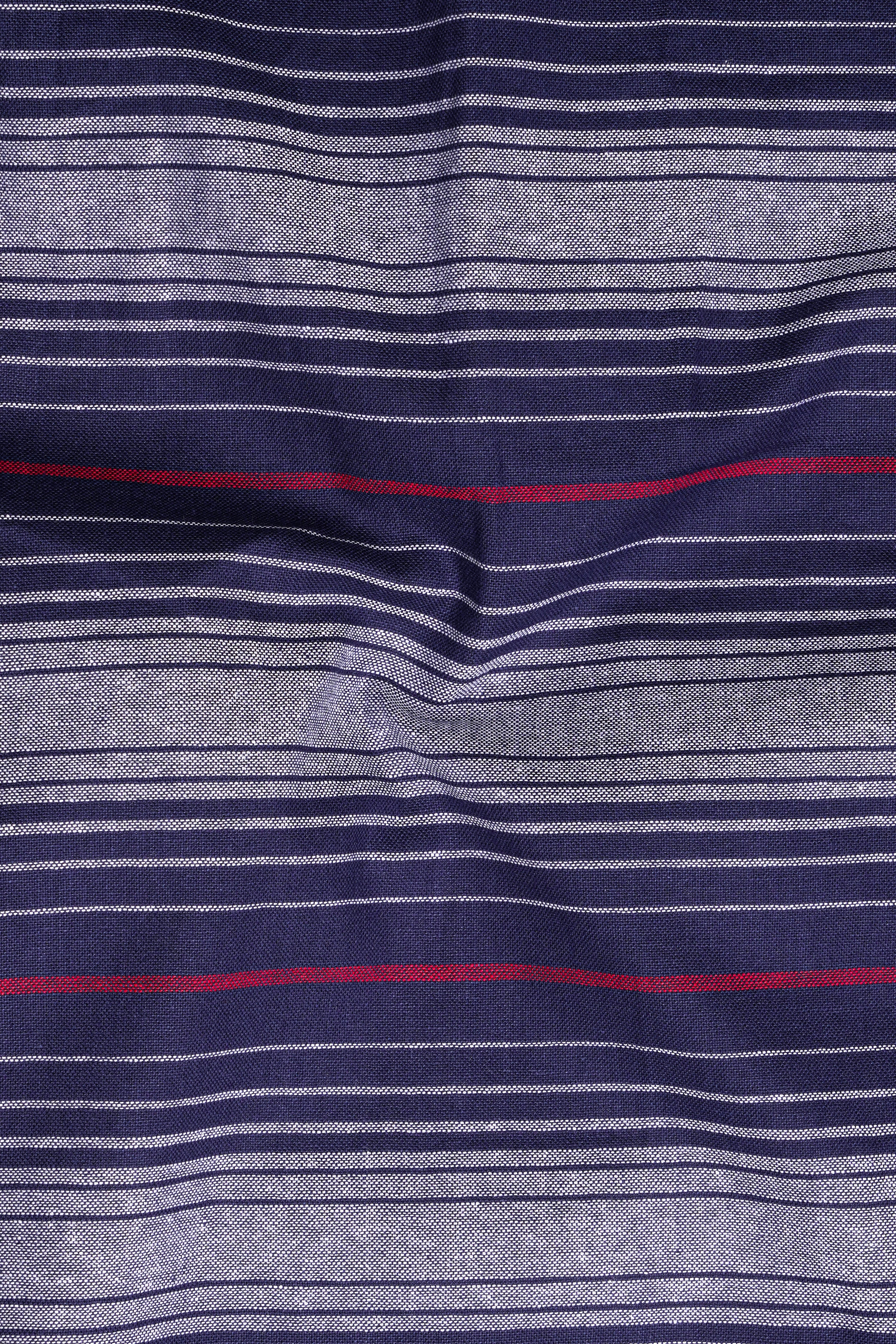 Bunting Blue with Bright White and Cardinal Red Striped Royal Oxford Shirt