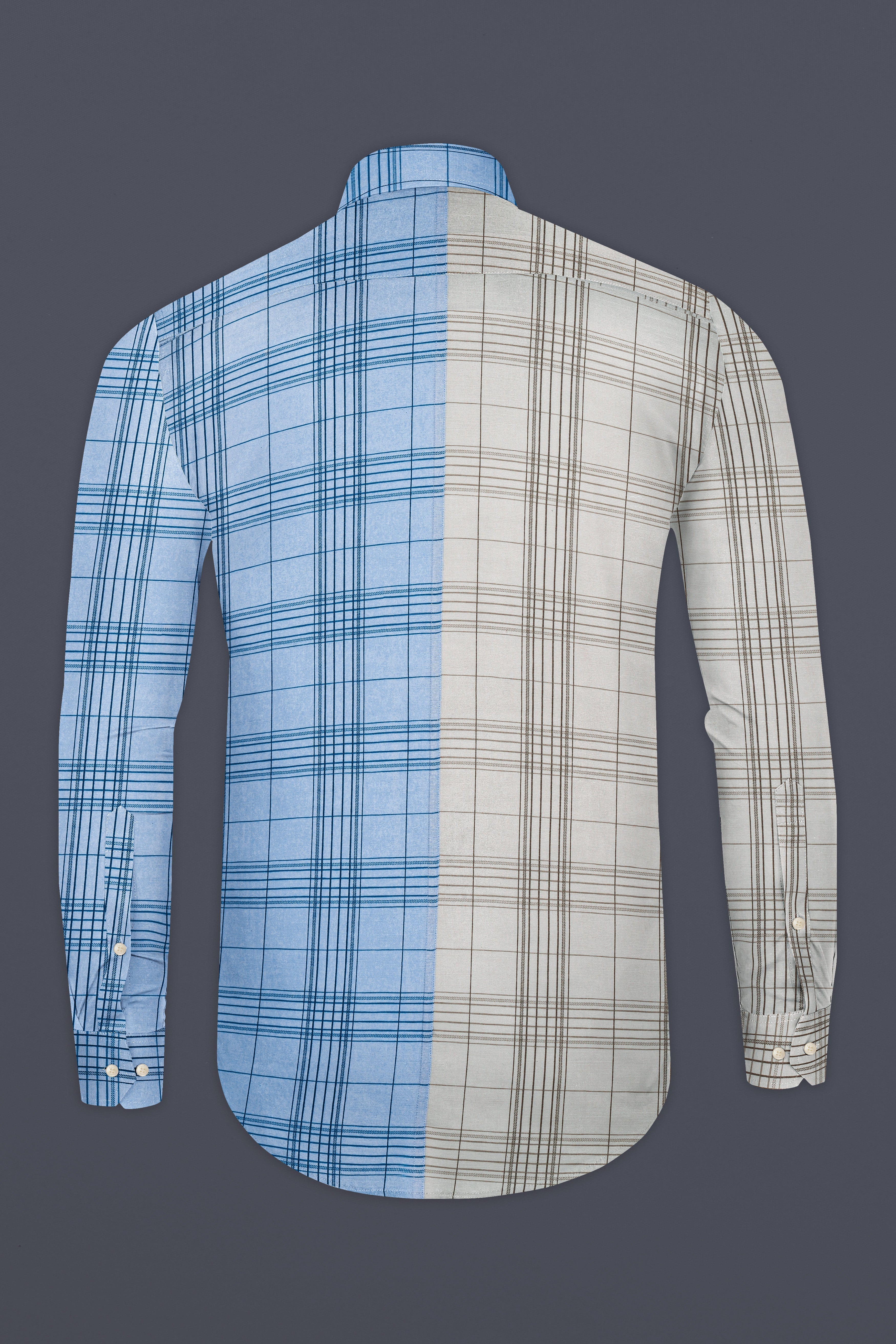 Vanilla Brown and Casper Sky Blue Plaid Luxurious Linen Designer Shirt
