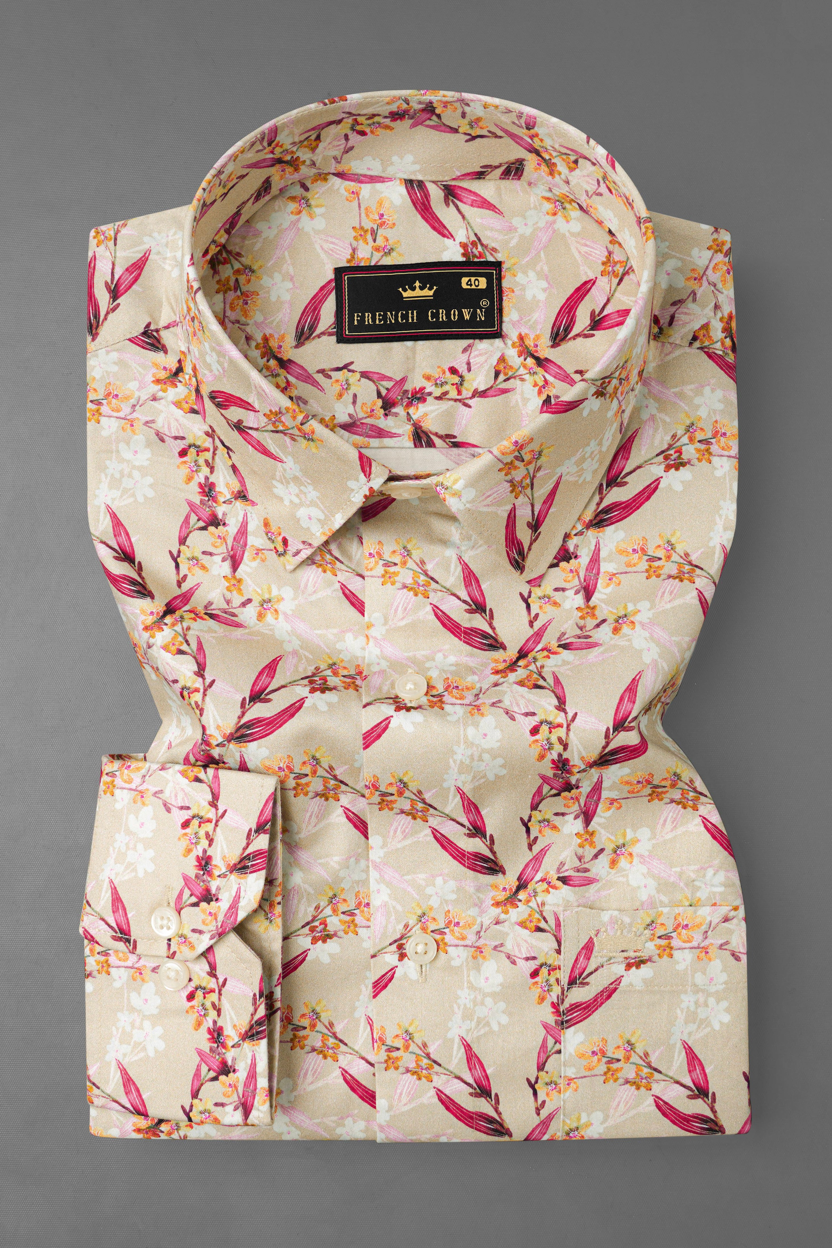 Clam Shell Brown Leaves Printed Super Soft Premium Cotton Shirt