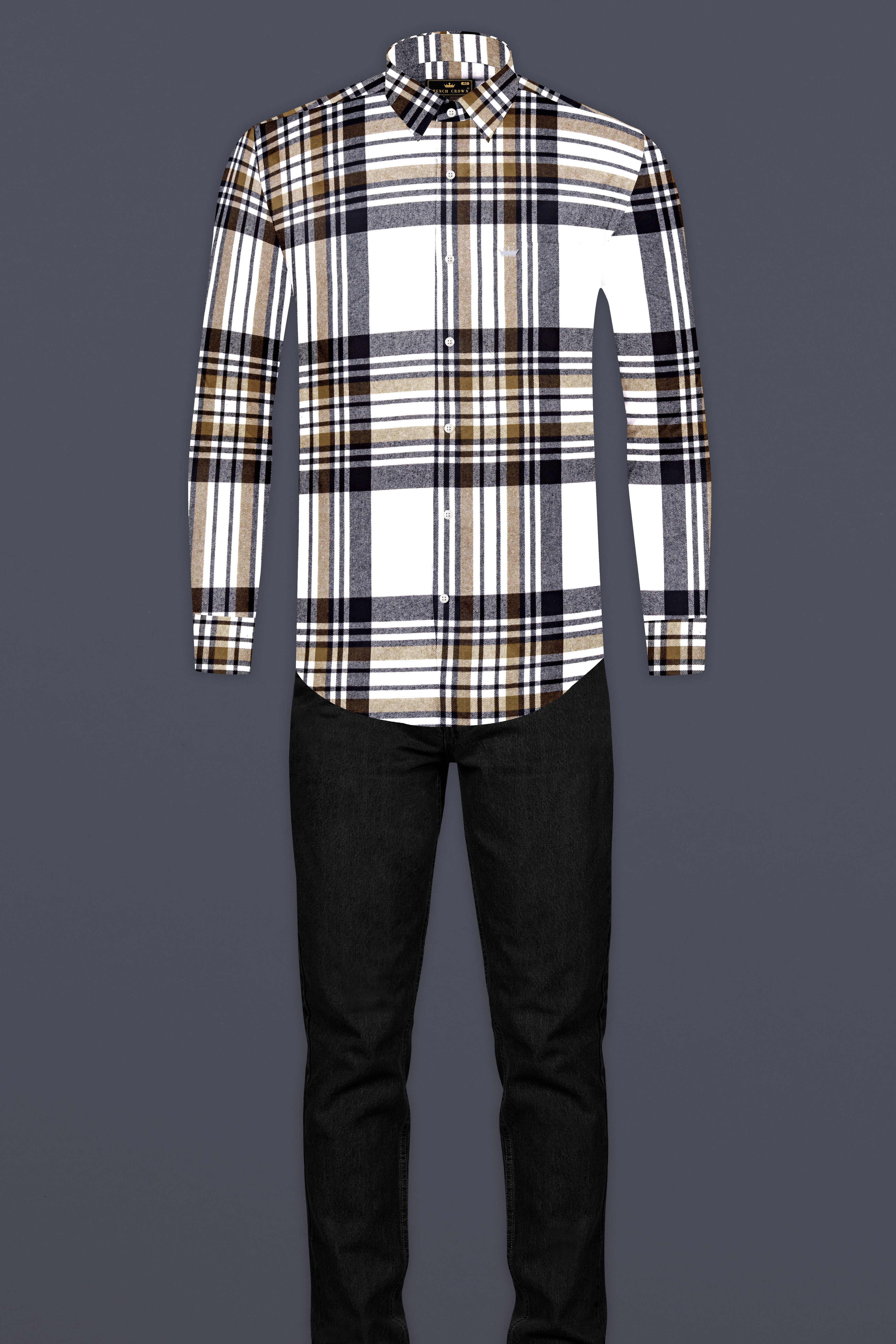 Bright White with Gunsmoke Gray Plaid Heavyweight Flannel Shirt