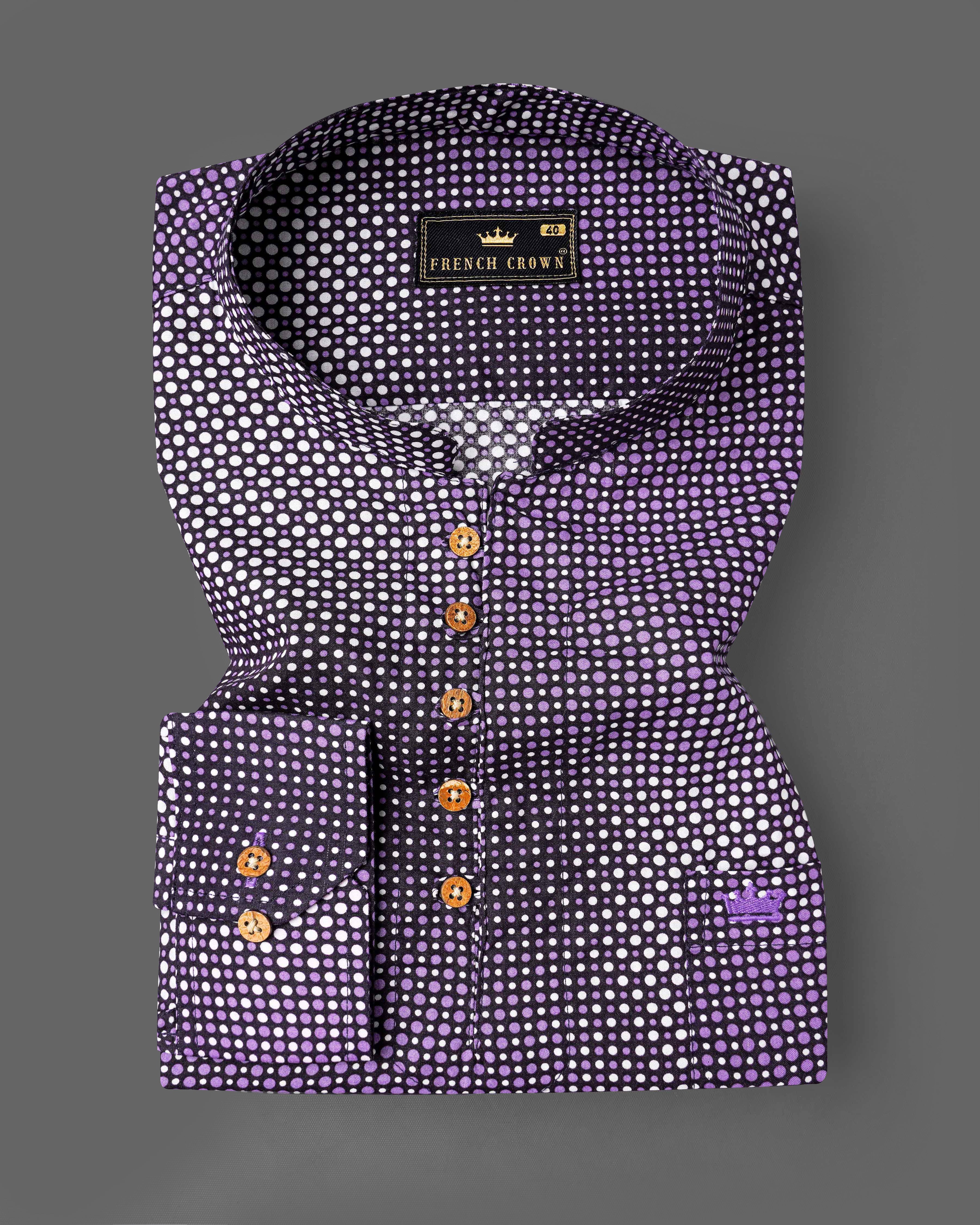 Jade Black with Wisteria Purple 3D Illusion Polka Dotted Premium Cotton Kurta Shirt