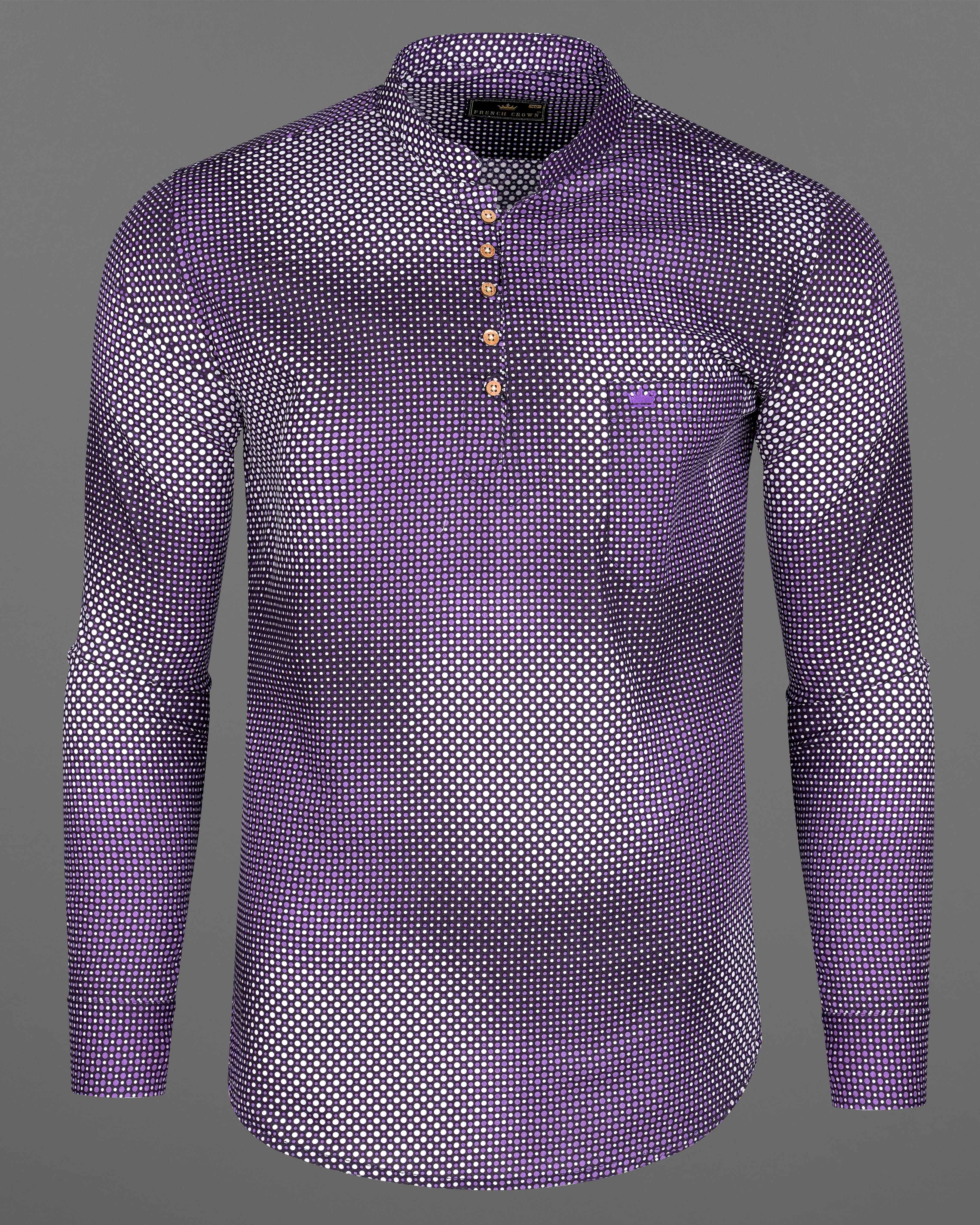 Jade Black with Wisteria Purple 3D Illusion Polka Dotted Premium Cotton Kurta Shirt