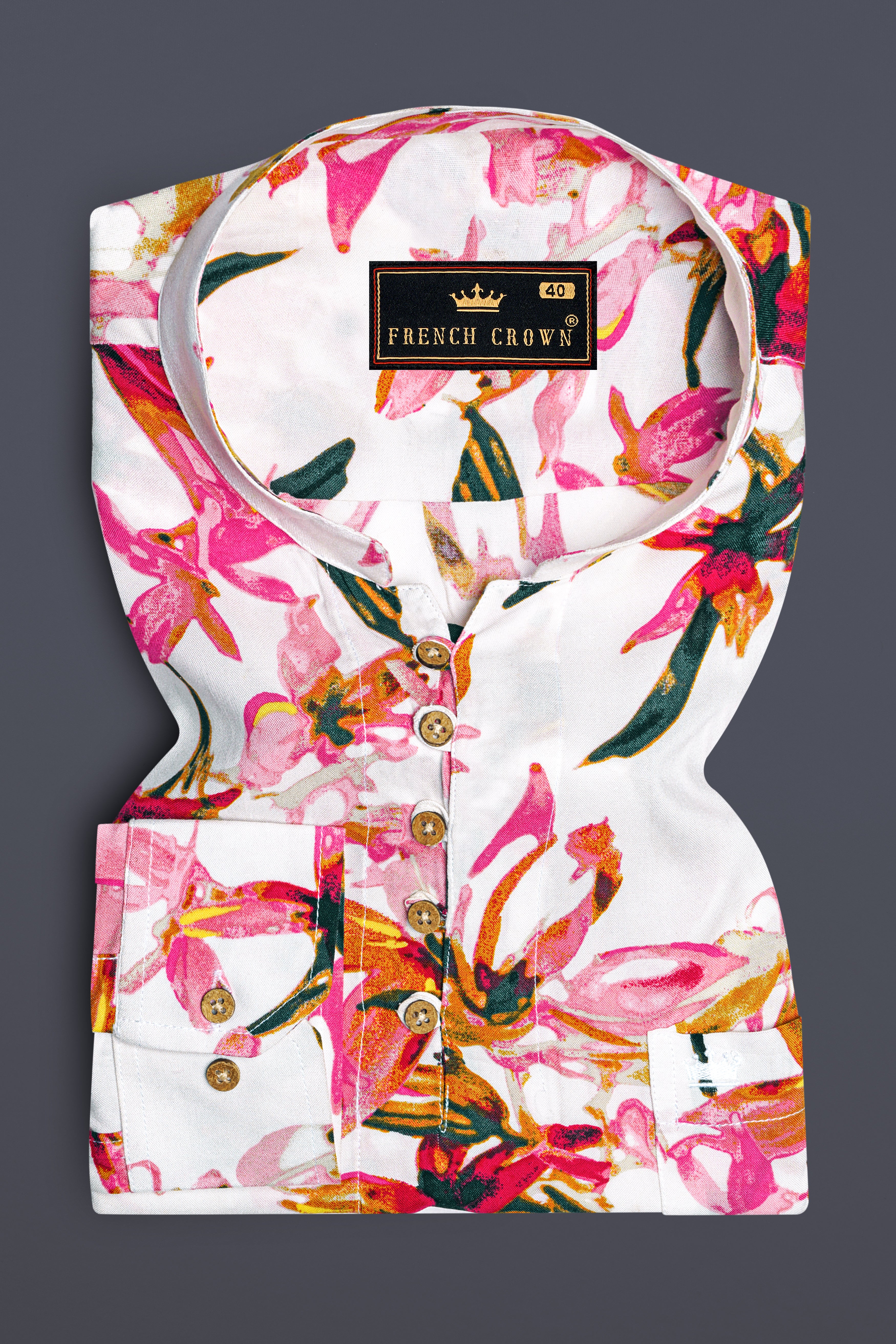 Porcelain Cream Floral Printed Premium Tencel Kurta Shirt
