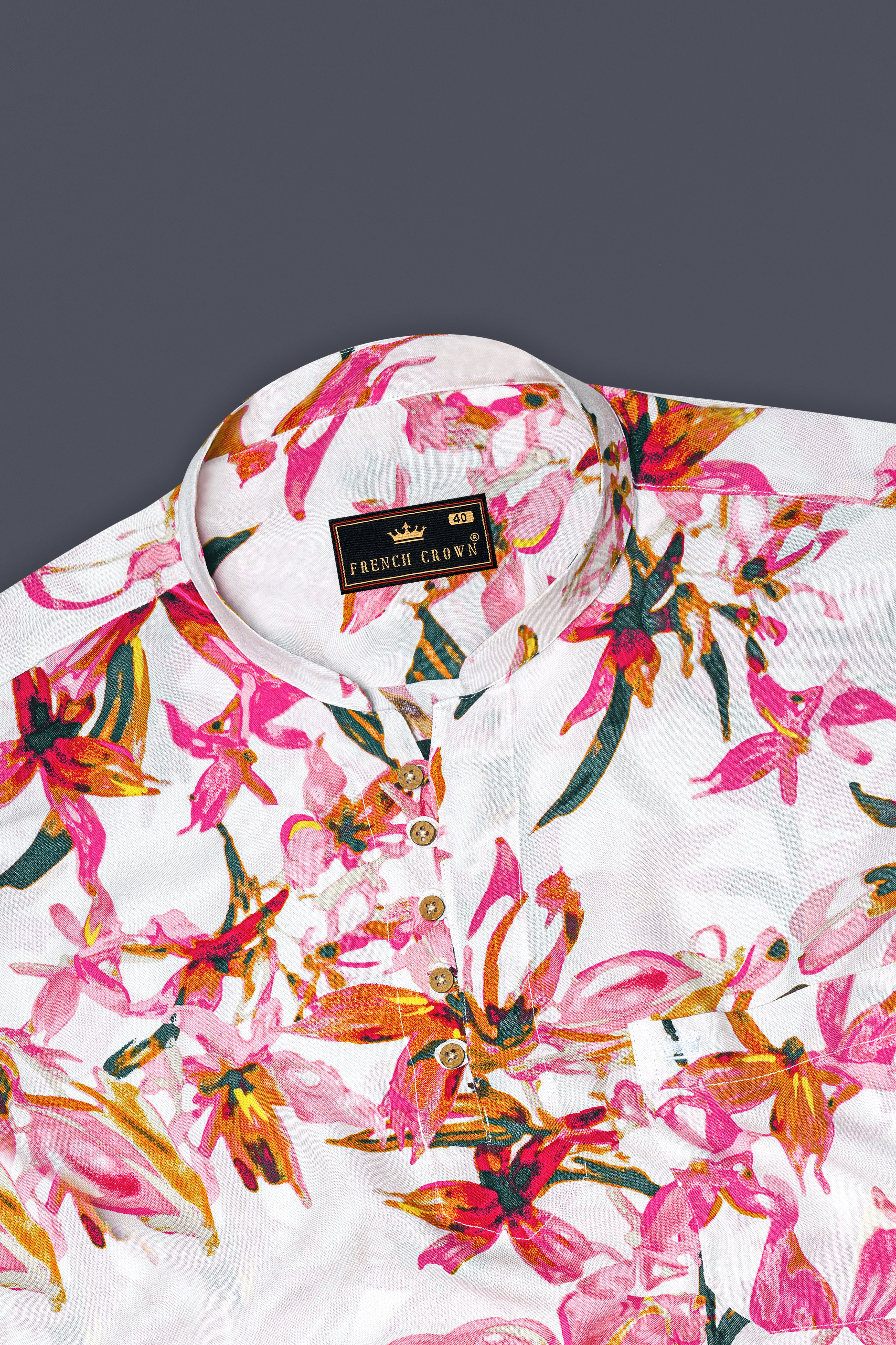 Porcelain Cream Floral Printed Premium Tencel Kurta Shirt