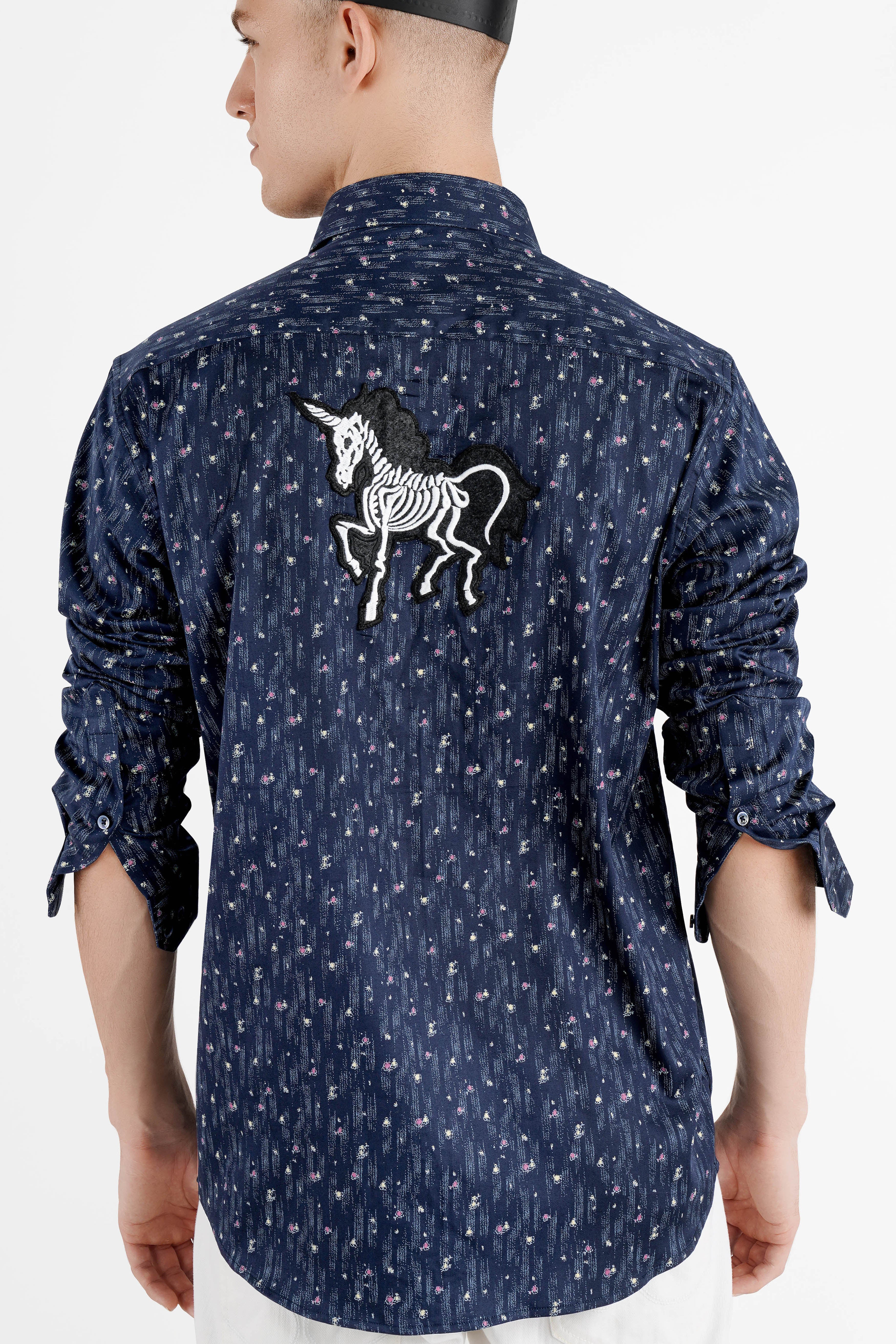 Zodiac Navy Blue Printed with Patchwork Super Soft Premium Cotton Designer Shirt