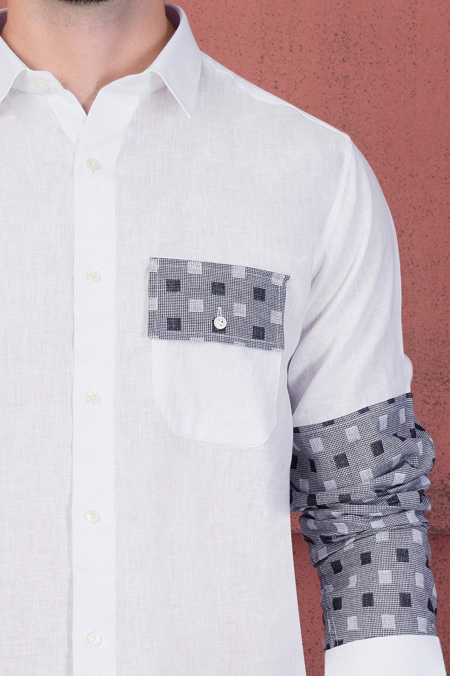 Bright White Mask Man Printed Luxurious Linen Designer Shirt