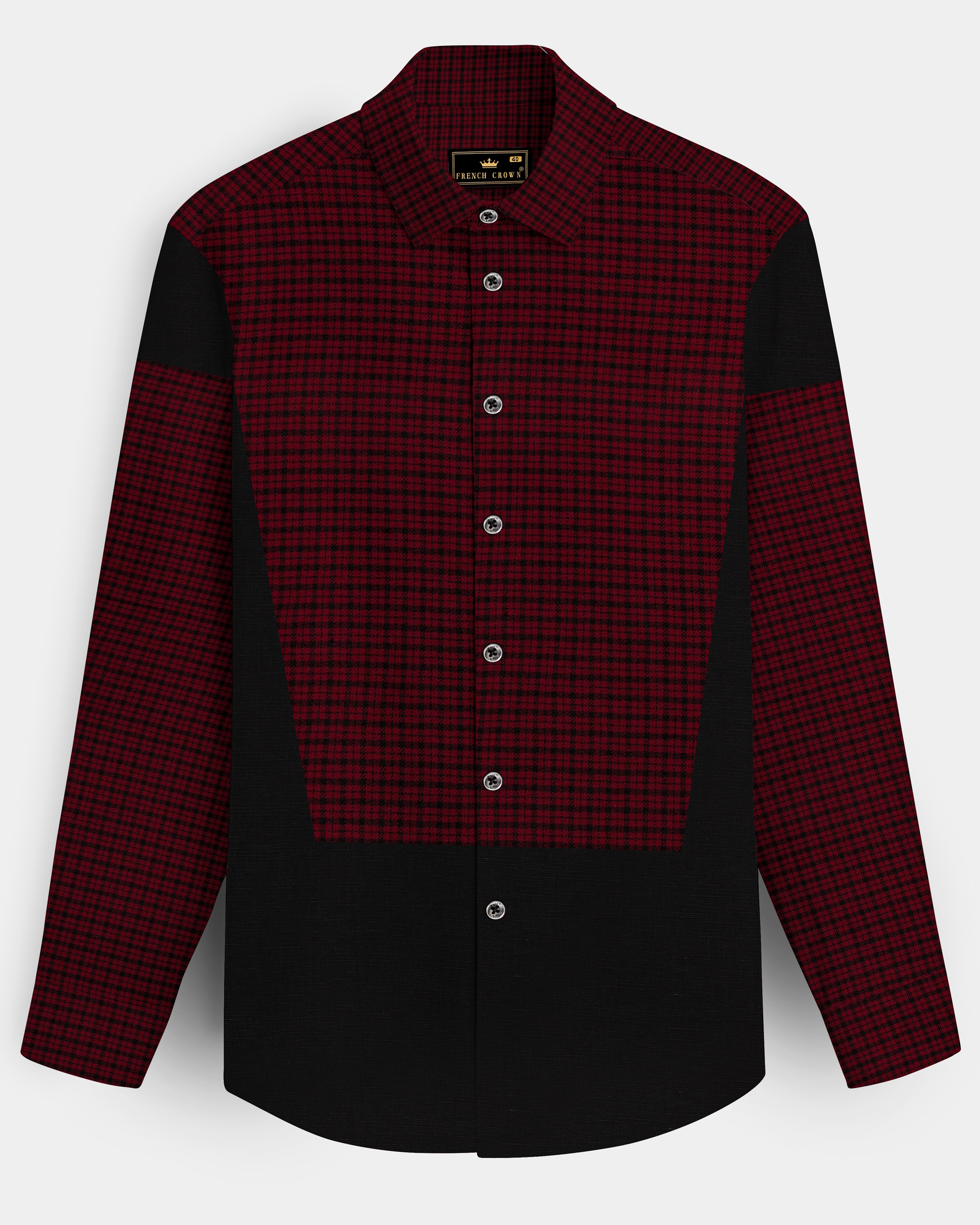 Claret Red Checkered and Black Premium Flannel Designer Shirt