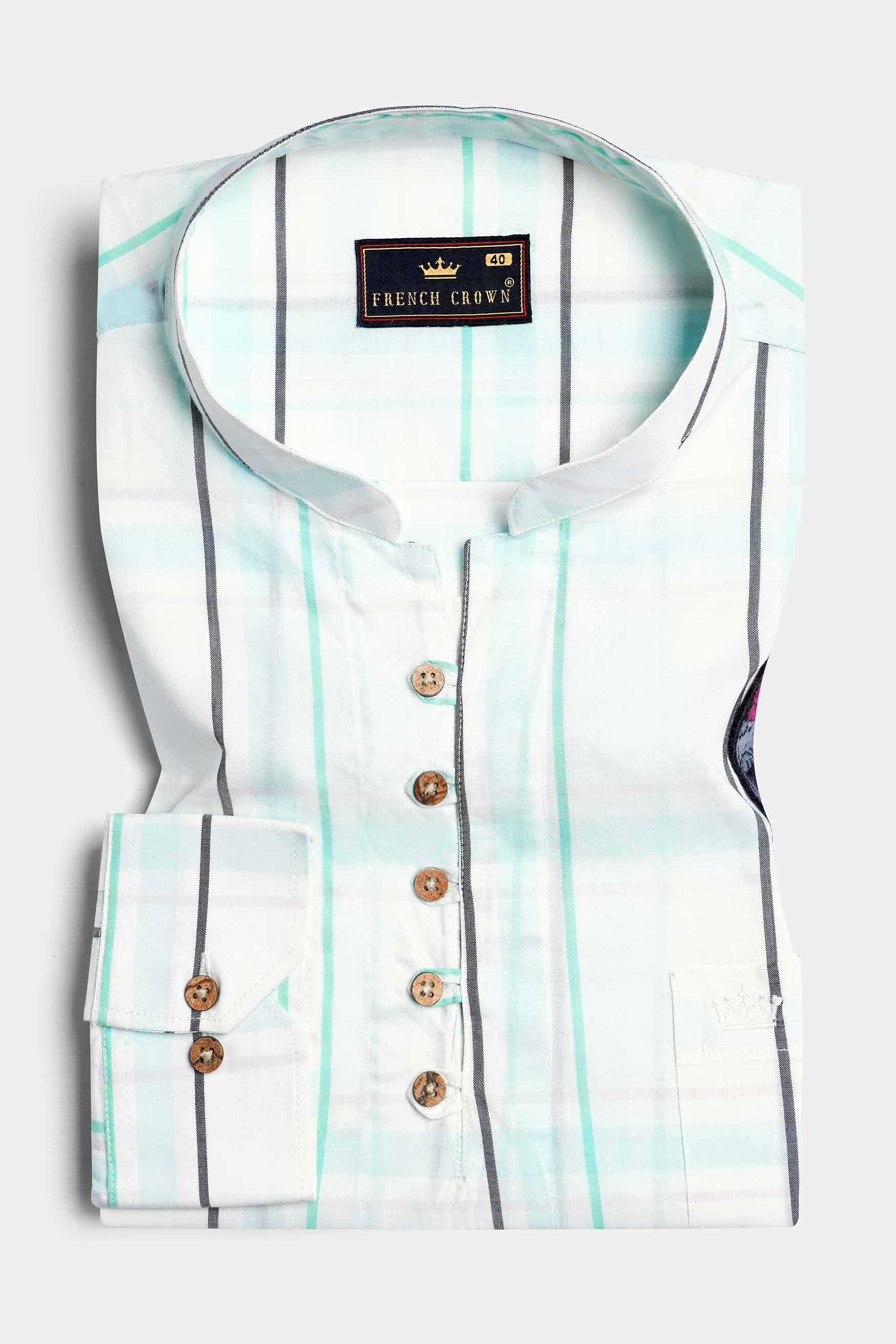 Bright White with Cruise Green and Iridium Gray Striped with Alien Patchwork Premium Cotton Designer Kurta Shirt 8181-KS-E336-38, 8181-KS-E336-H-38, 8181-KS-E336-39, 8181-KS-E336-H-39, 8181-KS-E336-40, 8181-KS-E336-H-40, 8181-KS-E336-42, 8181-KS-E336-H-42, 8181-KS-E336-44, 8181-KS-E336-H-44, 8181-KS-E336-46, 8181-KS-E336-H-46, 8181-KS-E336-48, 8181-KS-E336-H-48, 8181-KS-E336-50, 8181-KS-E336-H-50, 8181-KS-E336-52, 8181-KS-E336-H-52