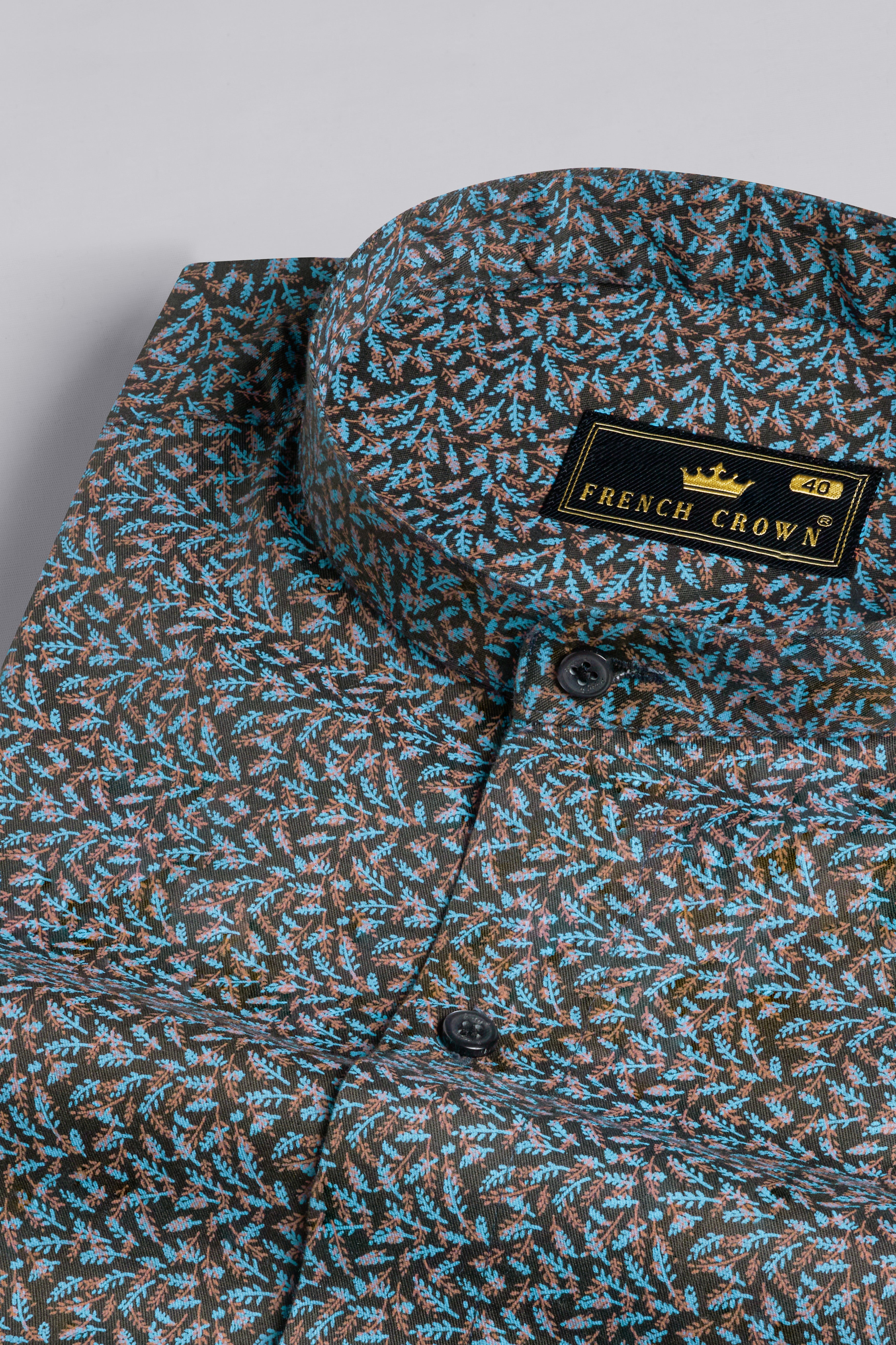 Zeus Black with Copper Rose Brown and Waikawa Blue Funky Printed Royal Oxford Designer Shirt