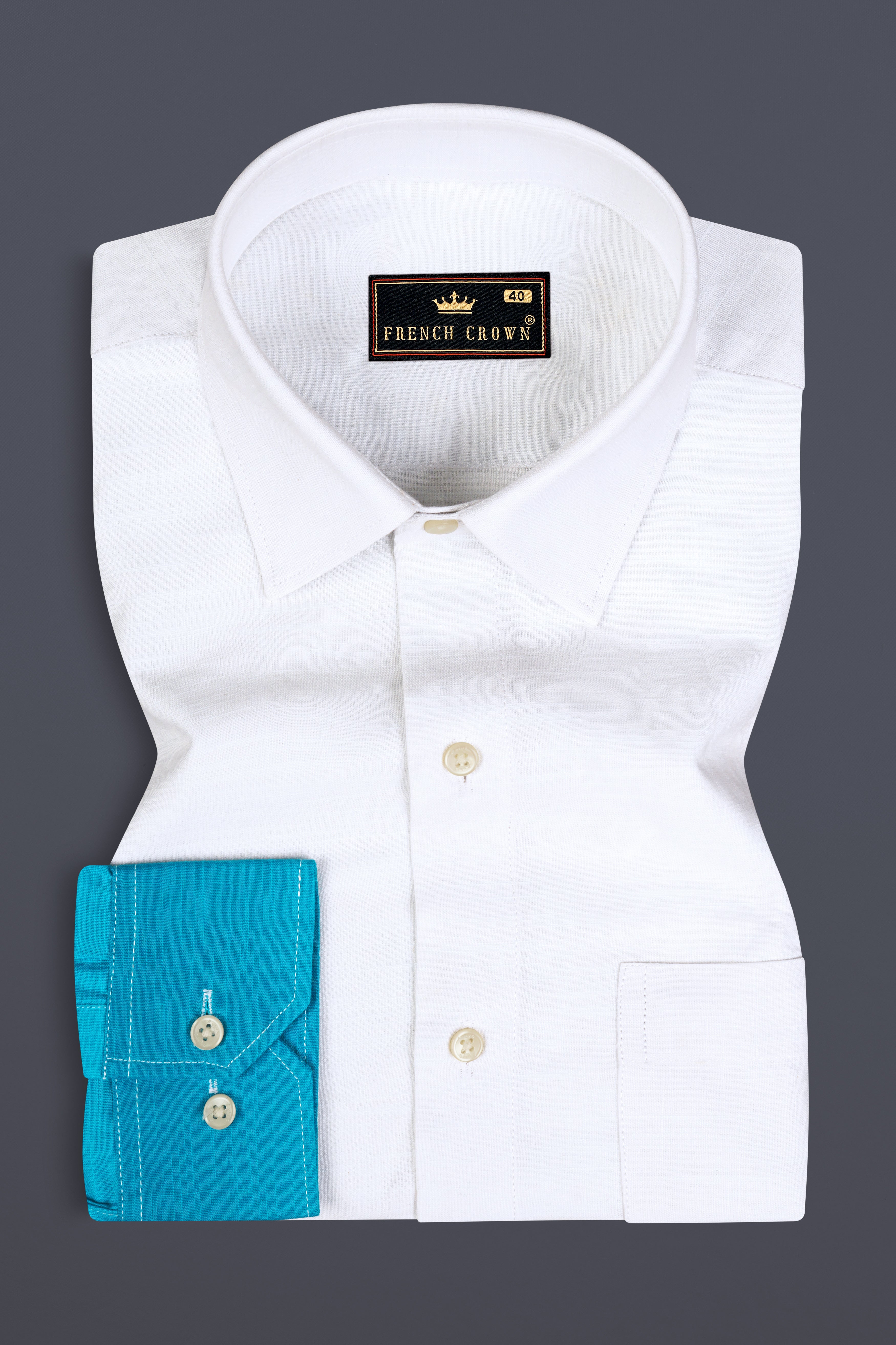 Bright White and Dark Turquoise Blue Chambray Textured Premium Cotton Shirt