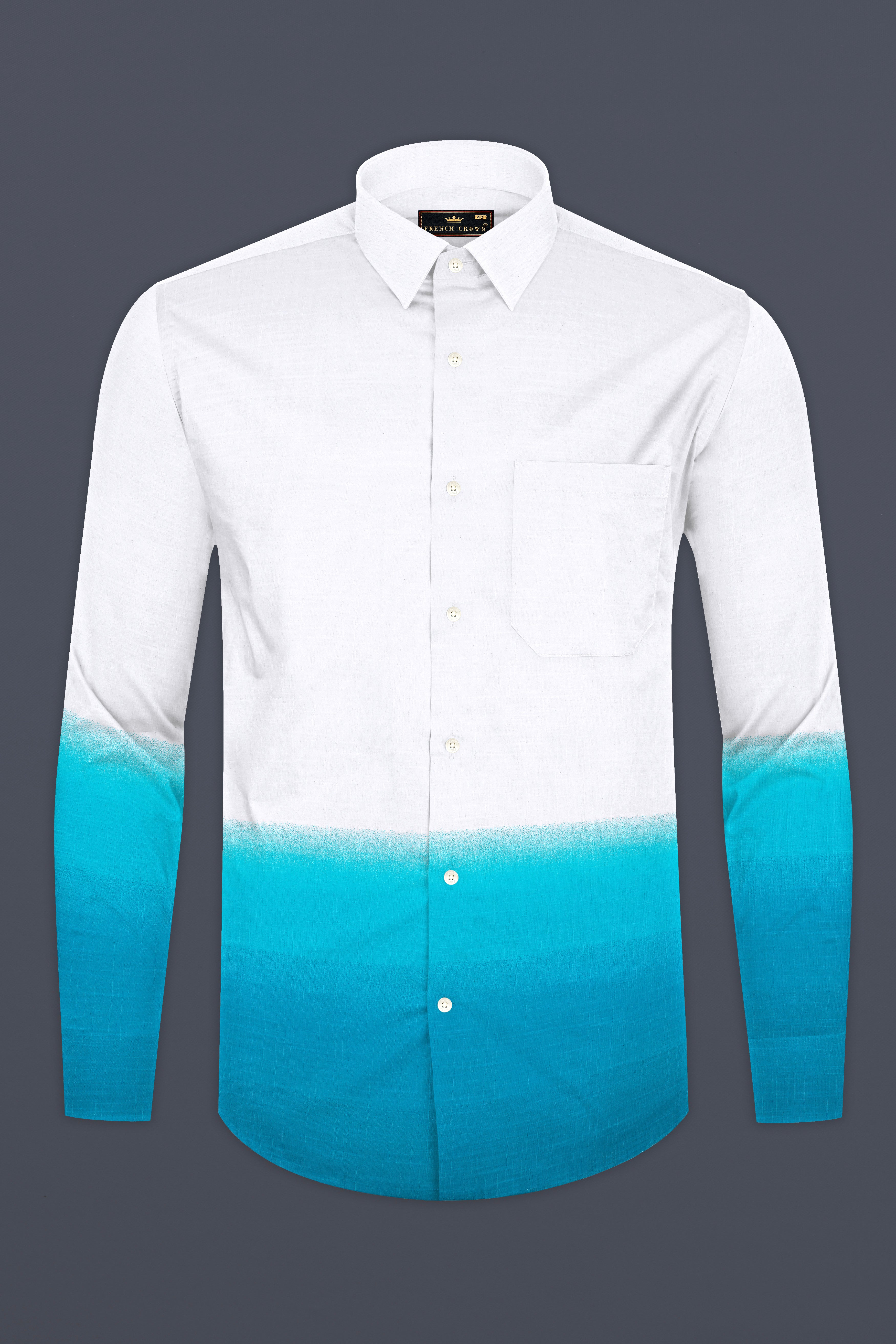 Bright White and Dark Turquoise Blue Chambray Textured Premium Cotton Shirt