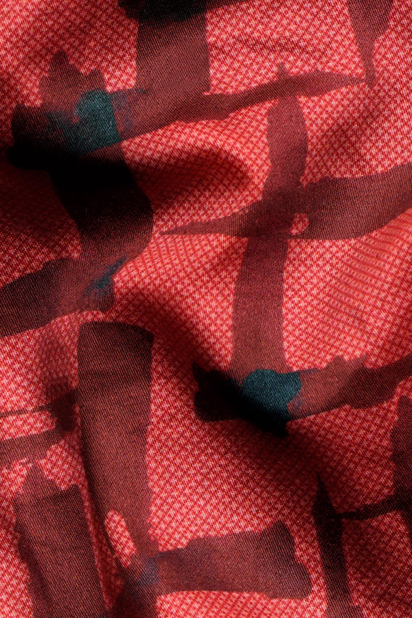 Cardinal Red Printed With Funky Patch Work Super Soft Premium Cotton Shirt