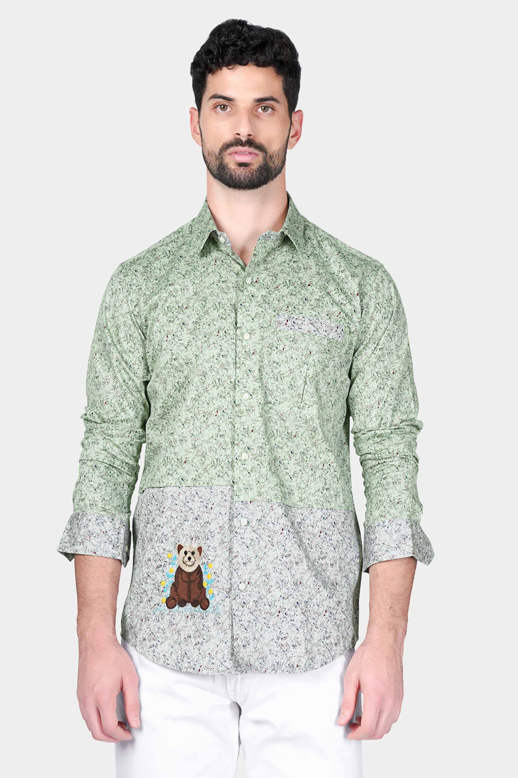 Clay Ash Green and Fiord Blue Printed with Bear Embroidered Twill Premium Cotton Designer Shirt 8193-P116-E294-38, 8193-P116-E294-H-38, 8193-P116-E294-39, 8193-P116-E294-H-39, 8193-P116-E294-40, 8193-P116-E294-H-40, 8193-P116-E294-42, 8193-P116-E294-H-42, 8193-P116-E294-44, 8193-P116-E294-H-44, 8193-P116-E294-46, 8193-P116-E294-H-46, 8193-P116-E294-48, 8193-P116-E294-H-48, 8193-P116-E294-50, 8193-P116-E294-H-50, 8193-P116-E294-52, 8193-P116-E294-H-52