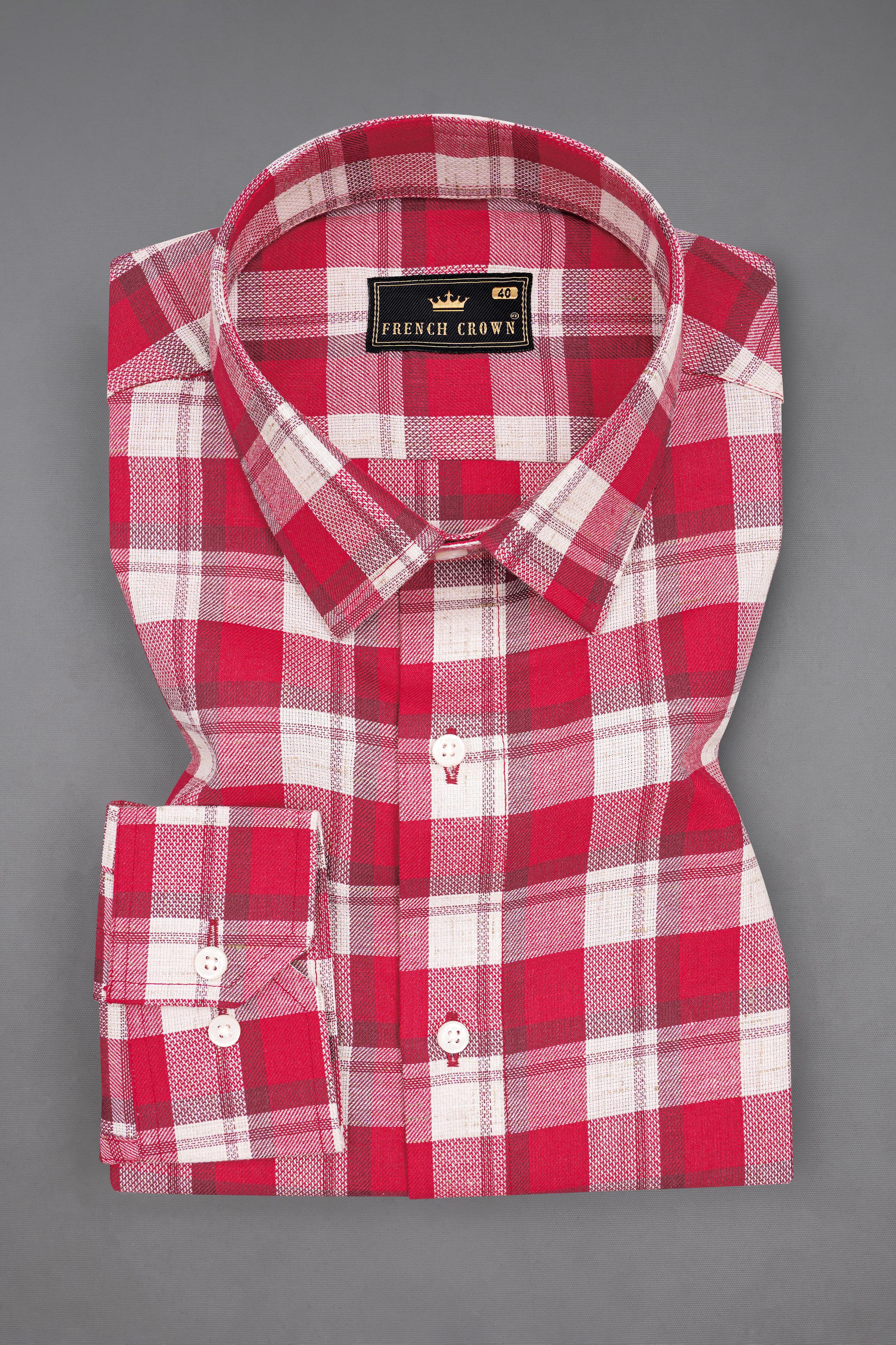Cardinal Red with White Checkered Rabbit Patchwork Dobby Premium Giza Cotton Designer Shirt