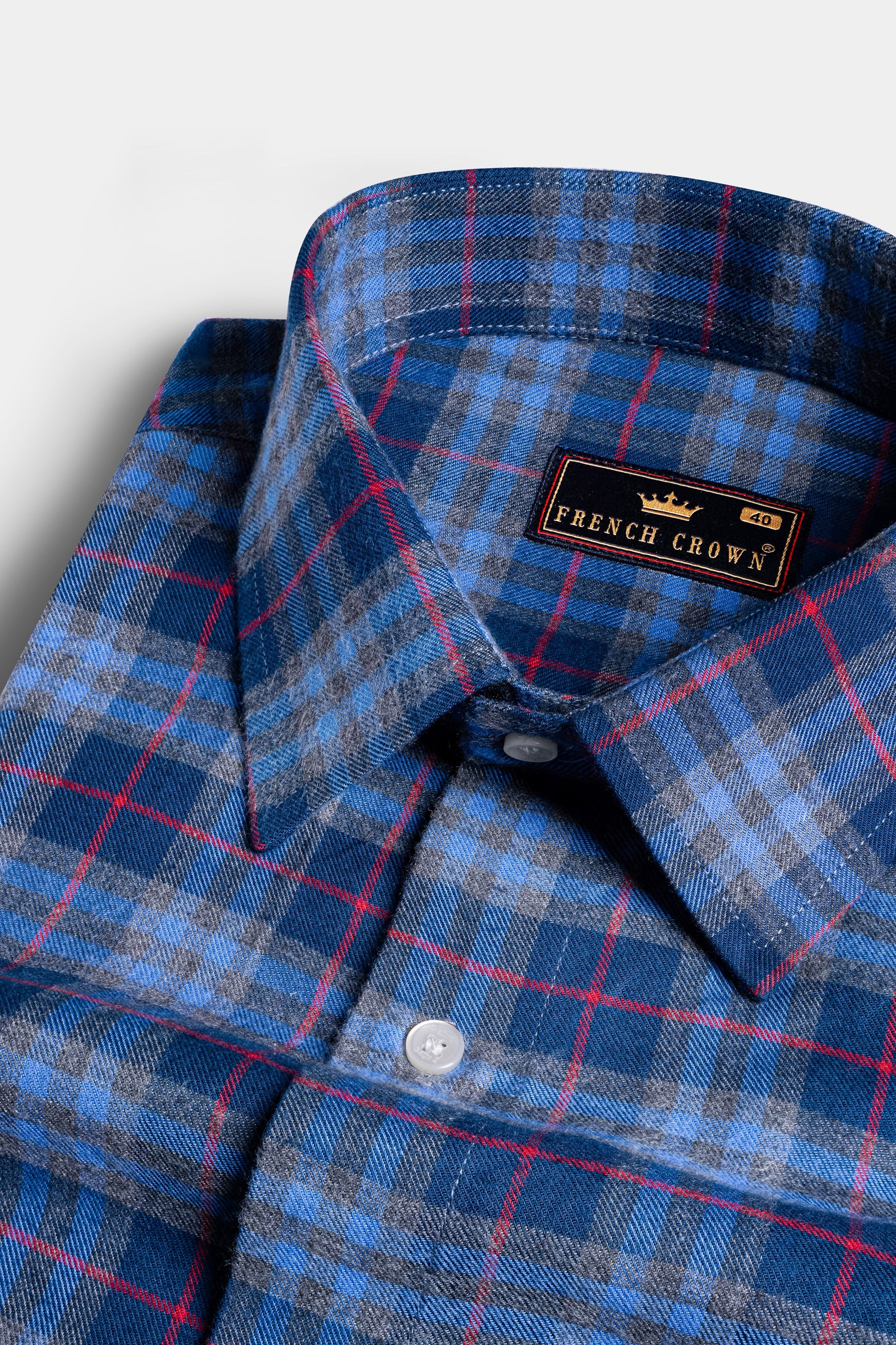 Midnight Blue and Shiraz Red Twill Plaid with Funky Patchwork Premium Cotton Designer Shirt