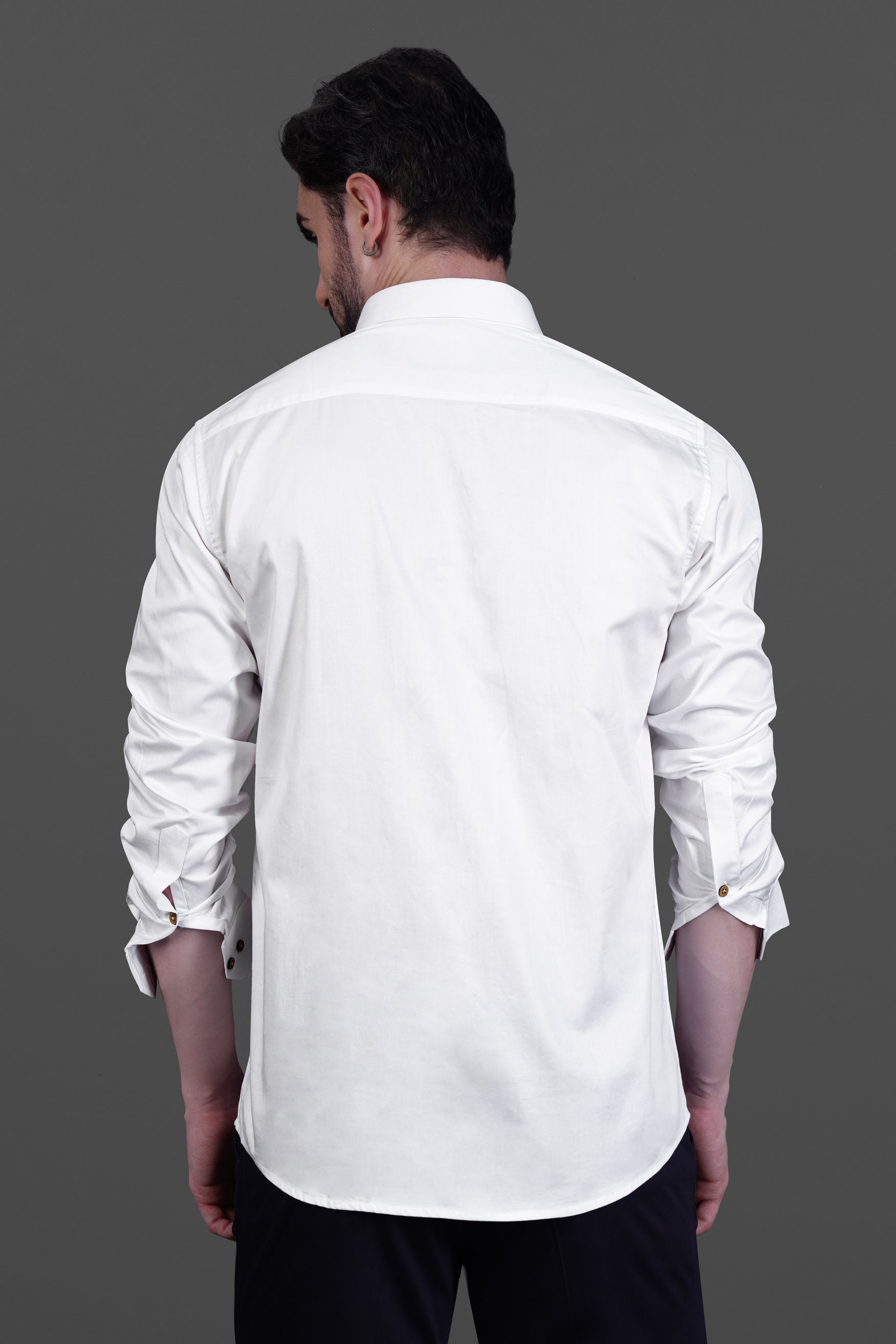 Bright White Subtle Sheen Deer Embroidered Super Soft Premium Cotton Shirt