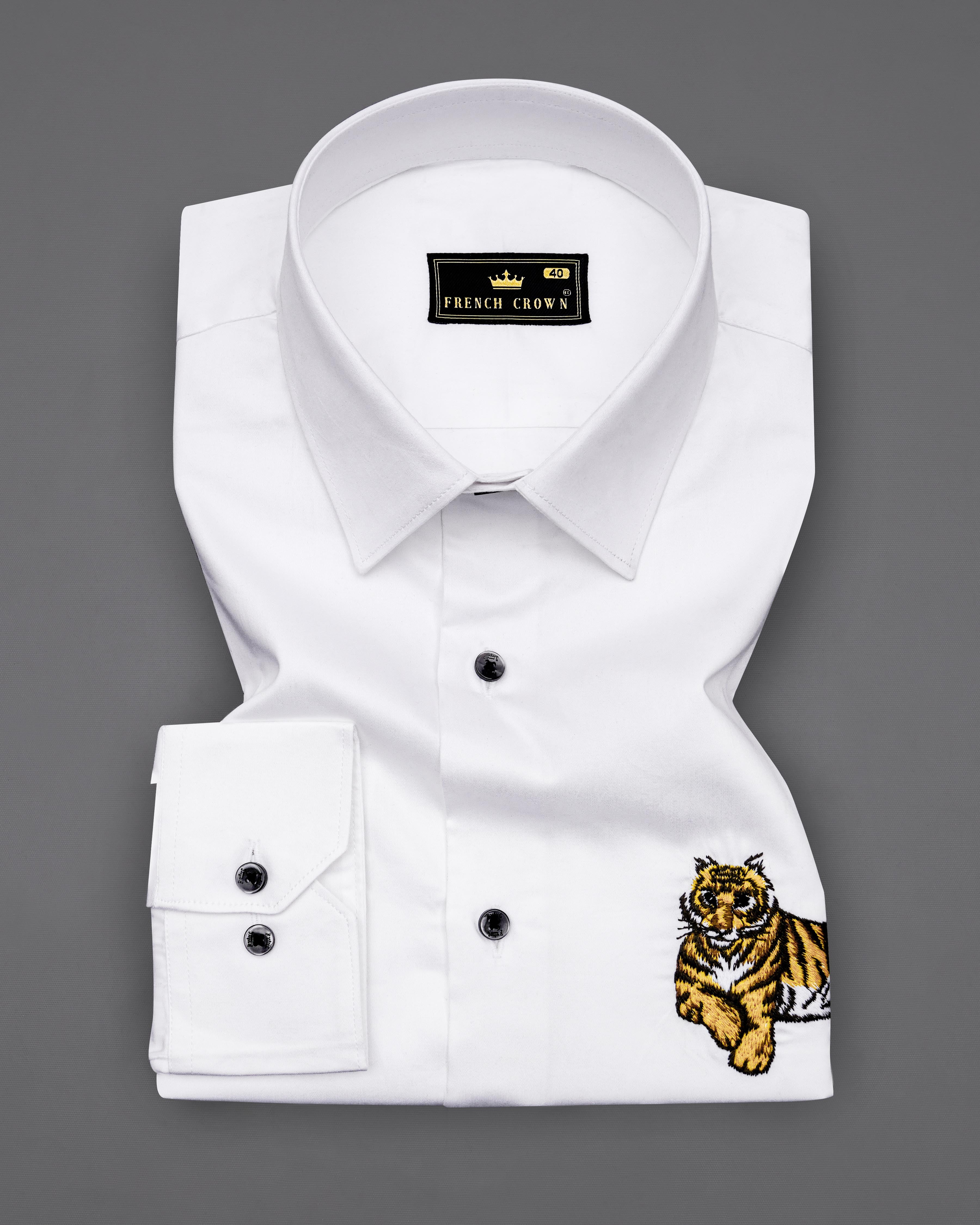 Bright White Subtle Sheen Tiger Cub Embroidered Super Soft Premium Cotton Shirt 8230-BLK-P496-38, 8230-BLK-P496-H-38, 8230-BLK-P496-39, 8230-BLK-P496-H-39, 8230-BLK-P496-40, 8230-BLK-P496-H-40, 8230-BLK-P496-42, 8230-BLK-P496-H-42, 8230-BLK-P496-44, 8230-BLK-P496-H-44, 8230-BLK-P496-46, 8230-BLK-P496-H-46, 8230-BLK-P496-48, 8230-BLK-P496-H-48, 8230-BLK-P496-50, 8230-BLK-P496-H-50, 8230-BLK-P496-52, 8230-BLK-P496-H-52