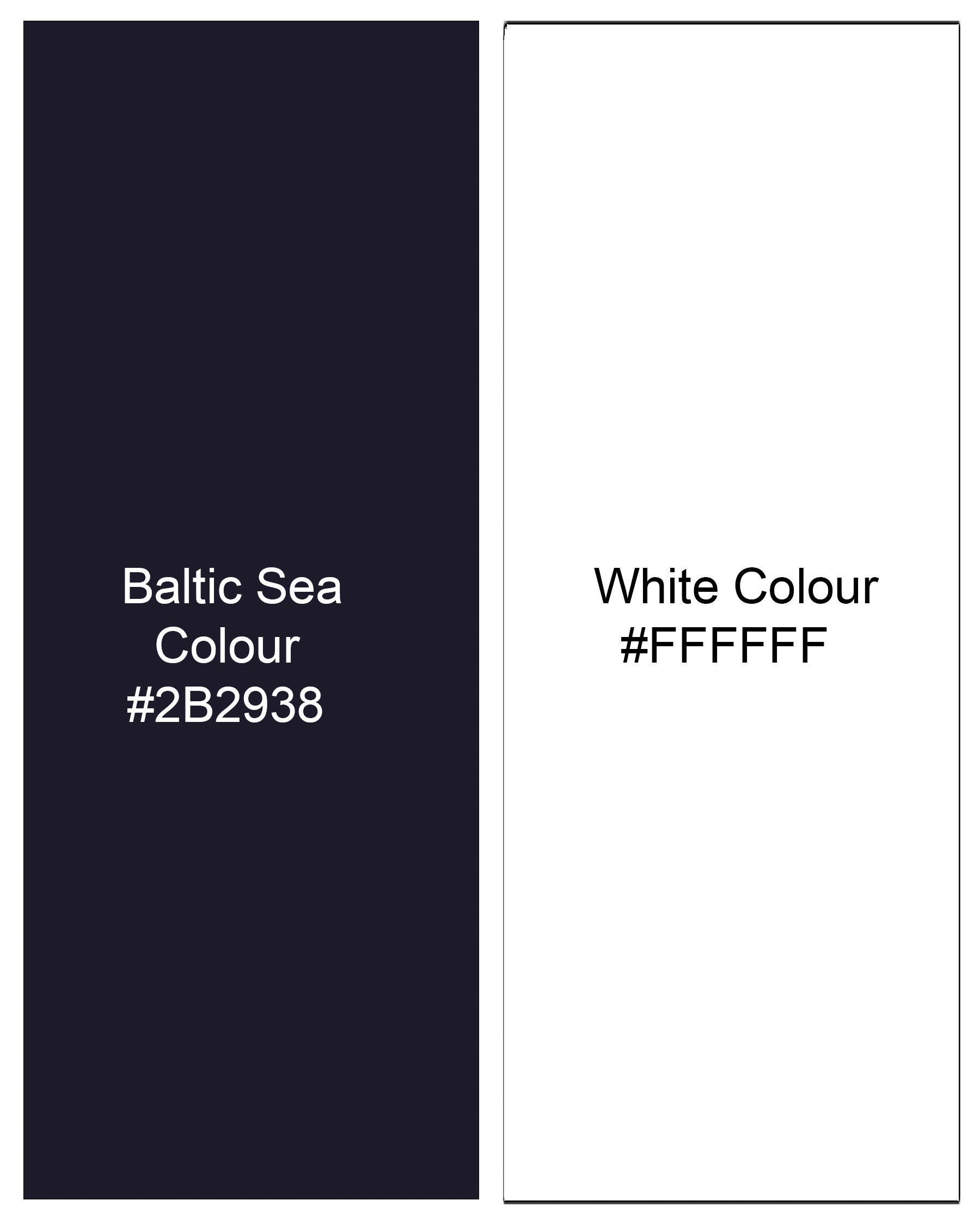 Baltic Navy Blue and White Printed Dobby Textured Premium Giza Cotton Shirt
