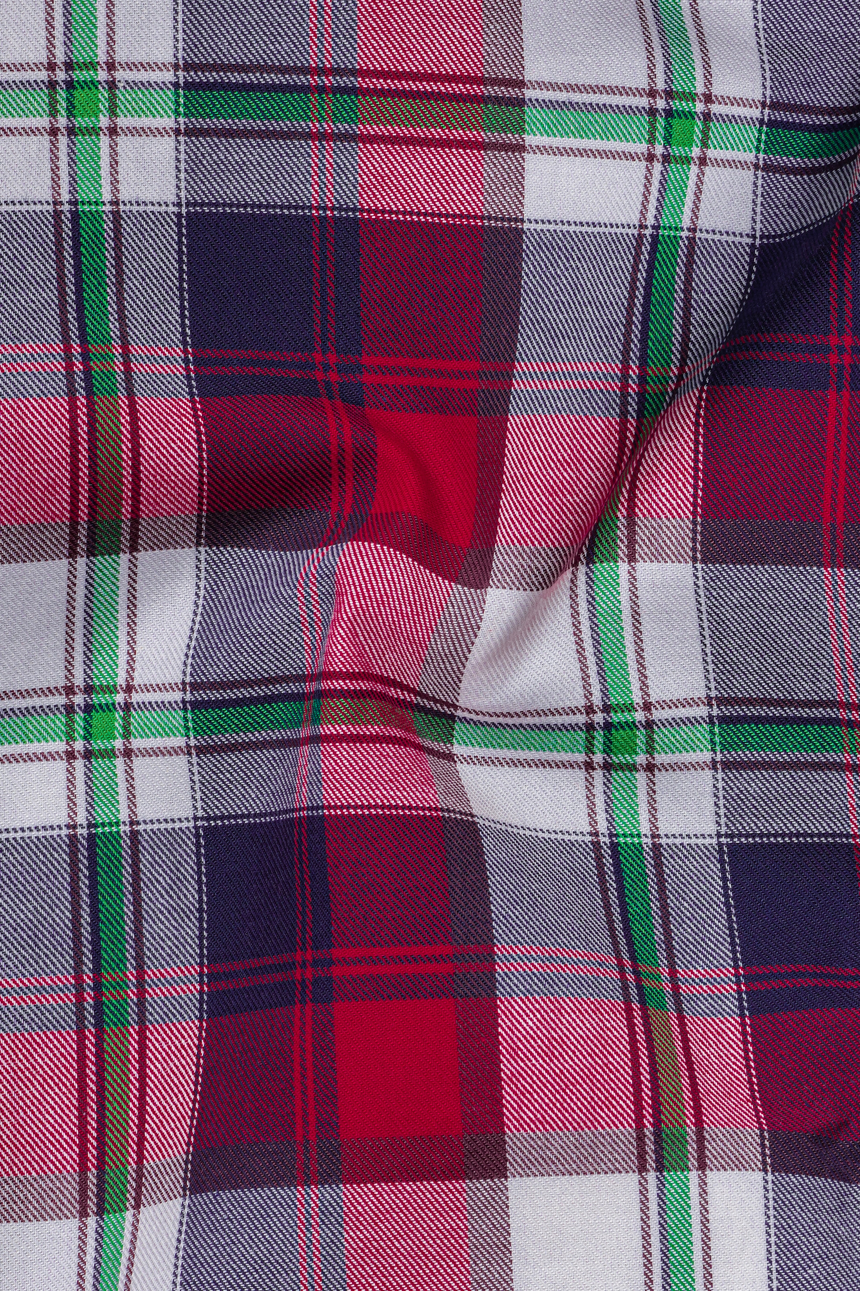 Bright White with Tamarillo Red and Caribbean Green Twill Windowpane Premium Cotton Shirt