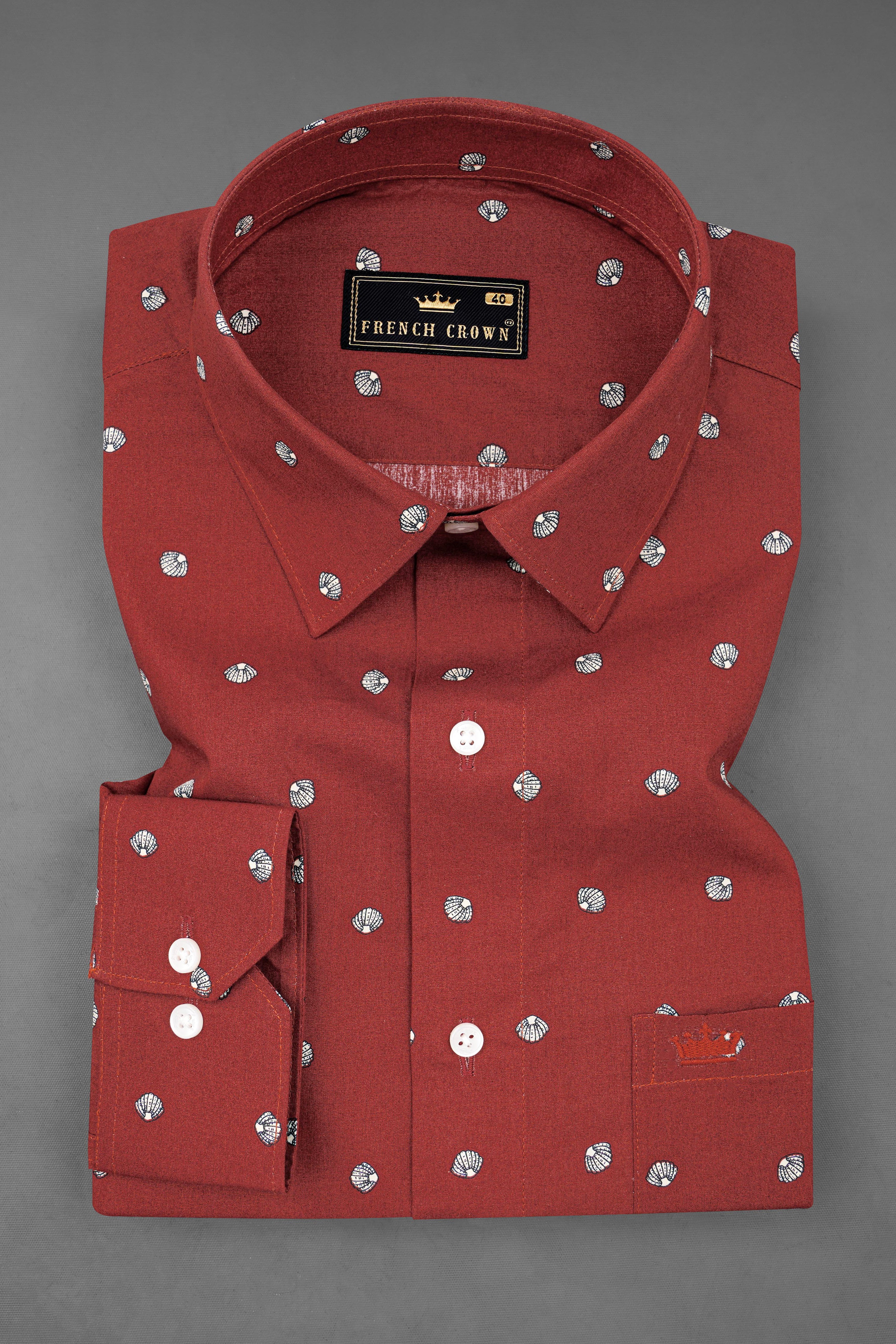 Sanguine Red Sea Shells Printed Premium Cotton Shirt