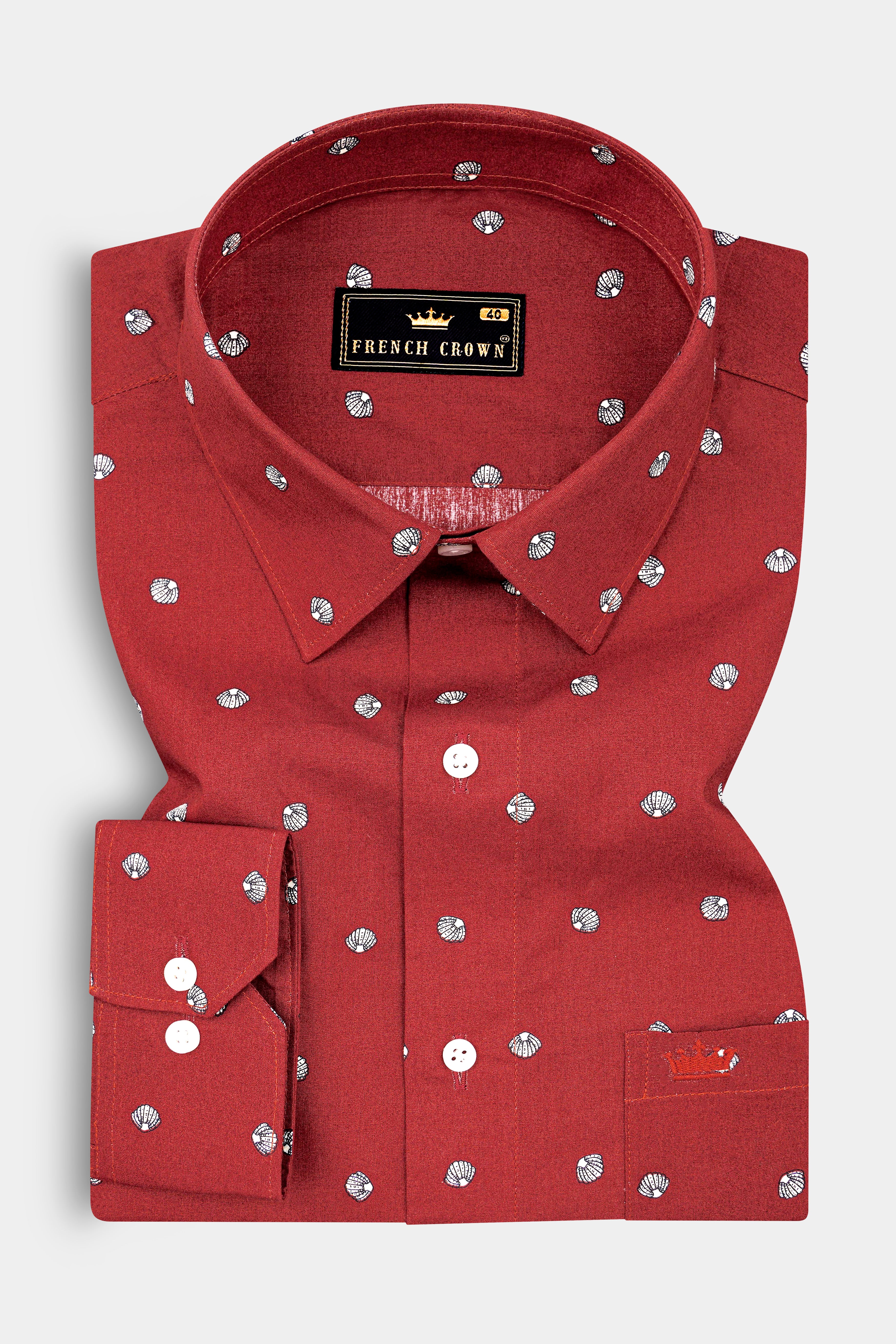 Sanguine Red Sea Shells Printed Premium Cotton Shirt