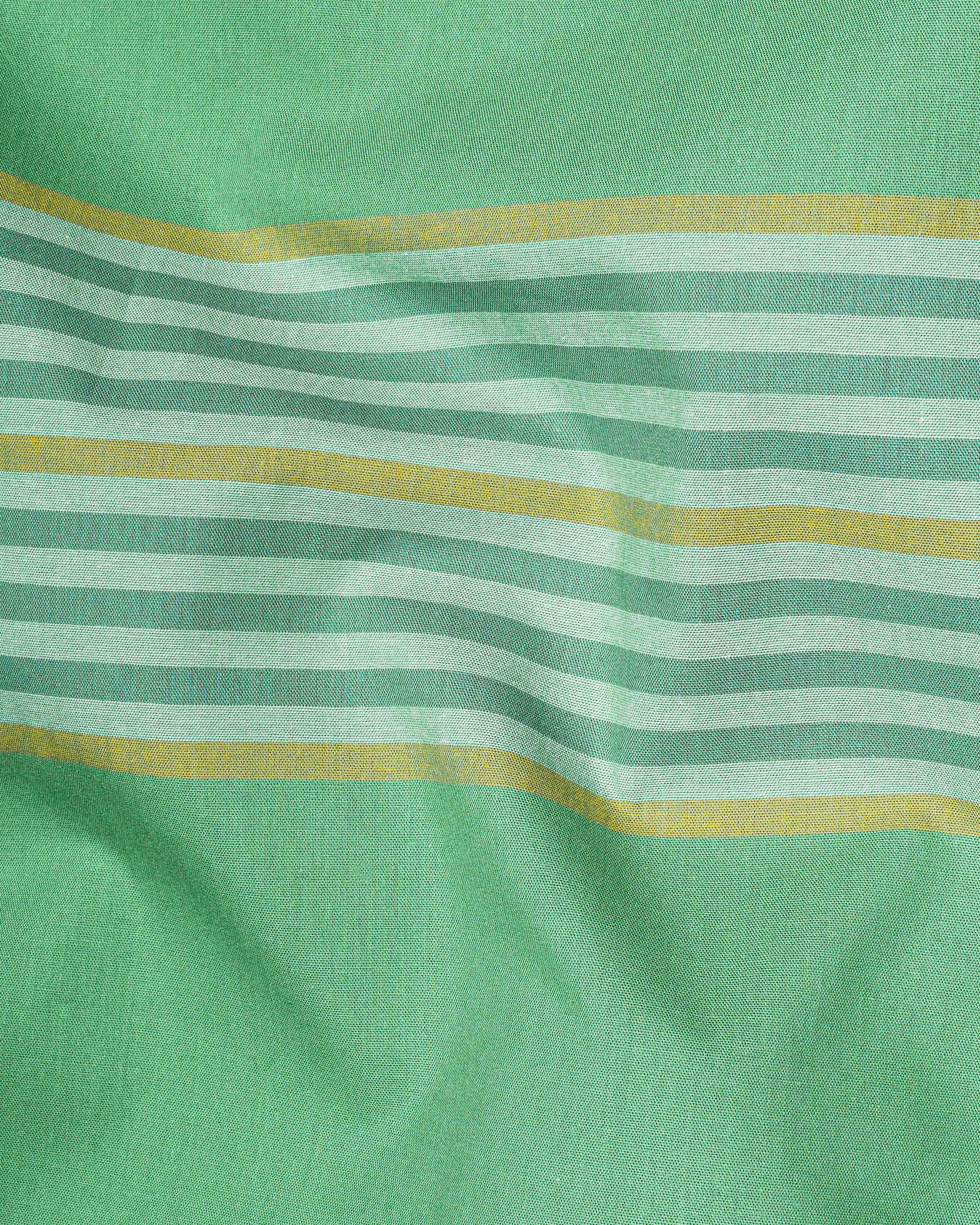 Lichen Green with Laser Yellow Striped Premium Cotton Shirt