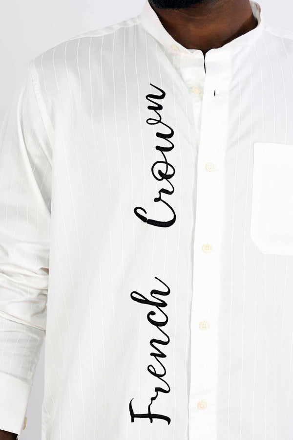 Bright White Subtle Embroidered with Black Embroidered Twill Premium Cotton Designer Shirt
