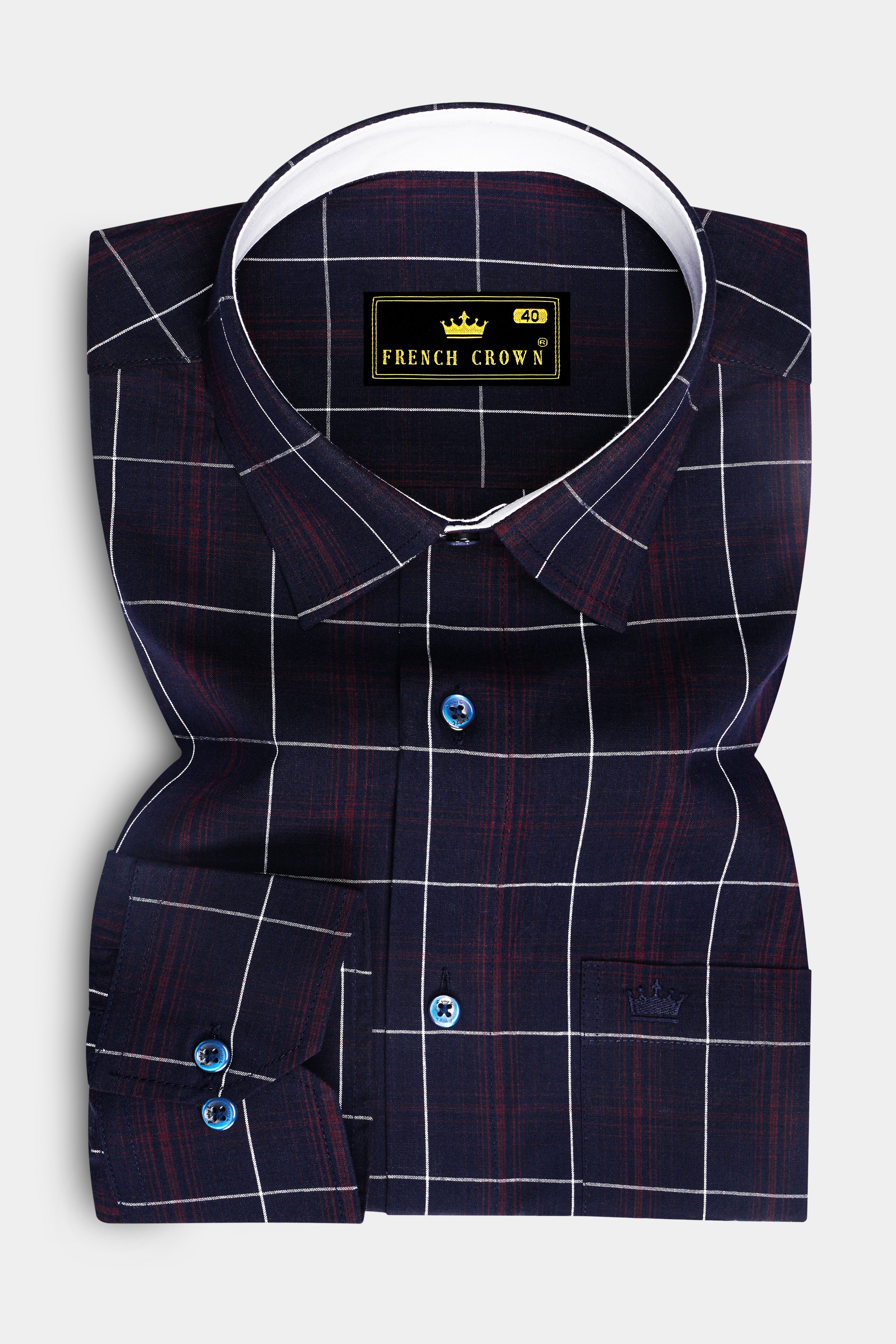 Midnight Blue with Barossa Wine Windowpane Premium Cotton Shirt