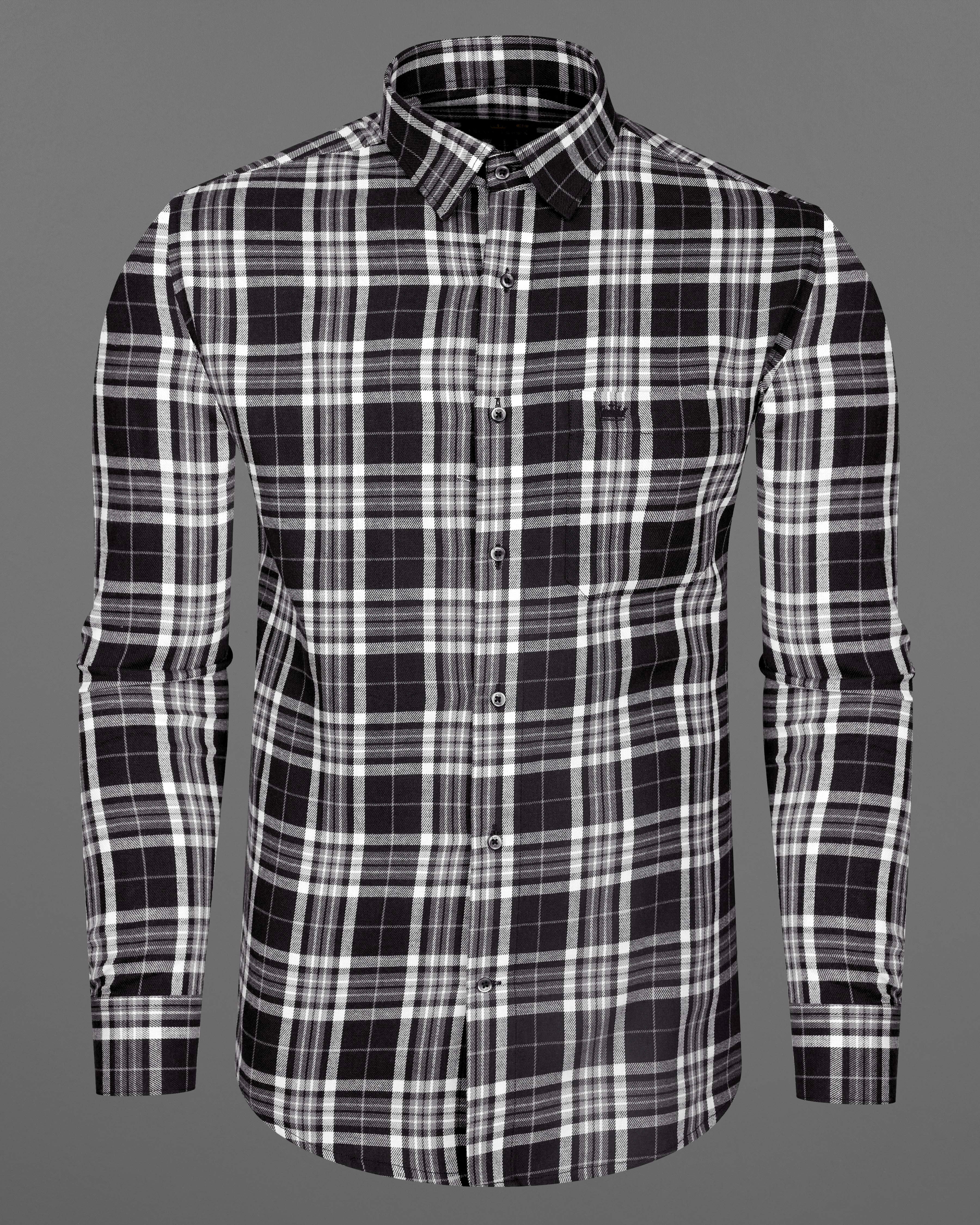 Jade Black and White Twill Plaid Premium Cotton Shirt