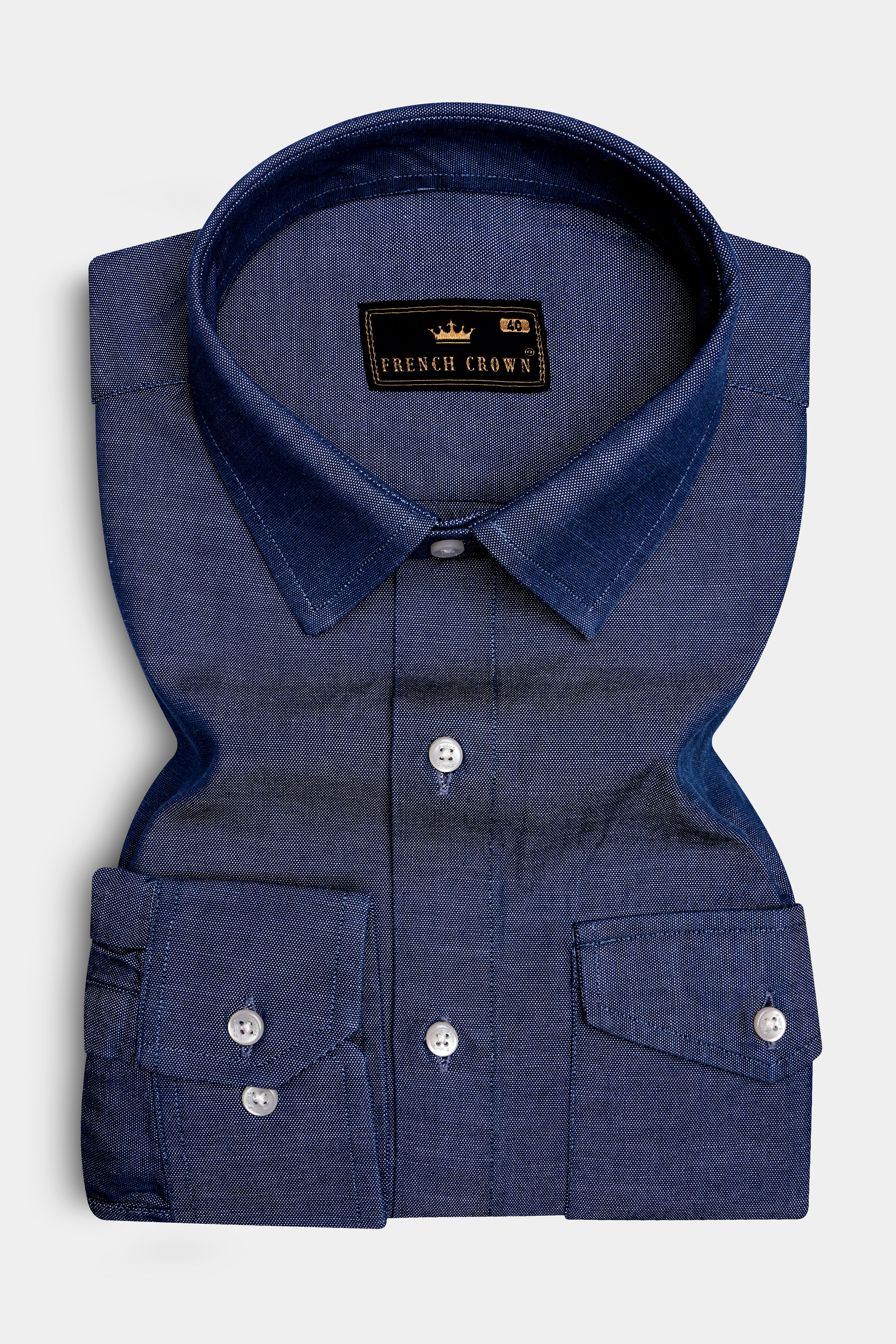 Comet Gray Chambray Textured Premium Cotton Designer Shirt