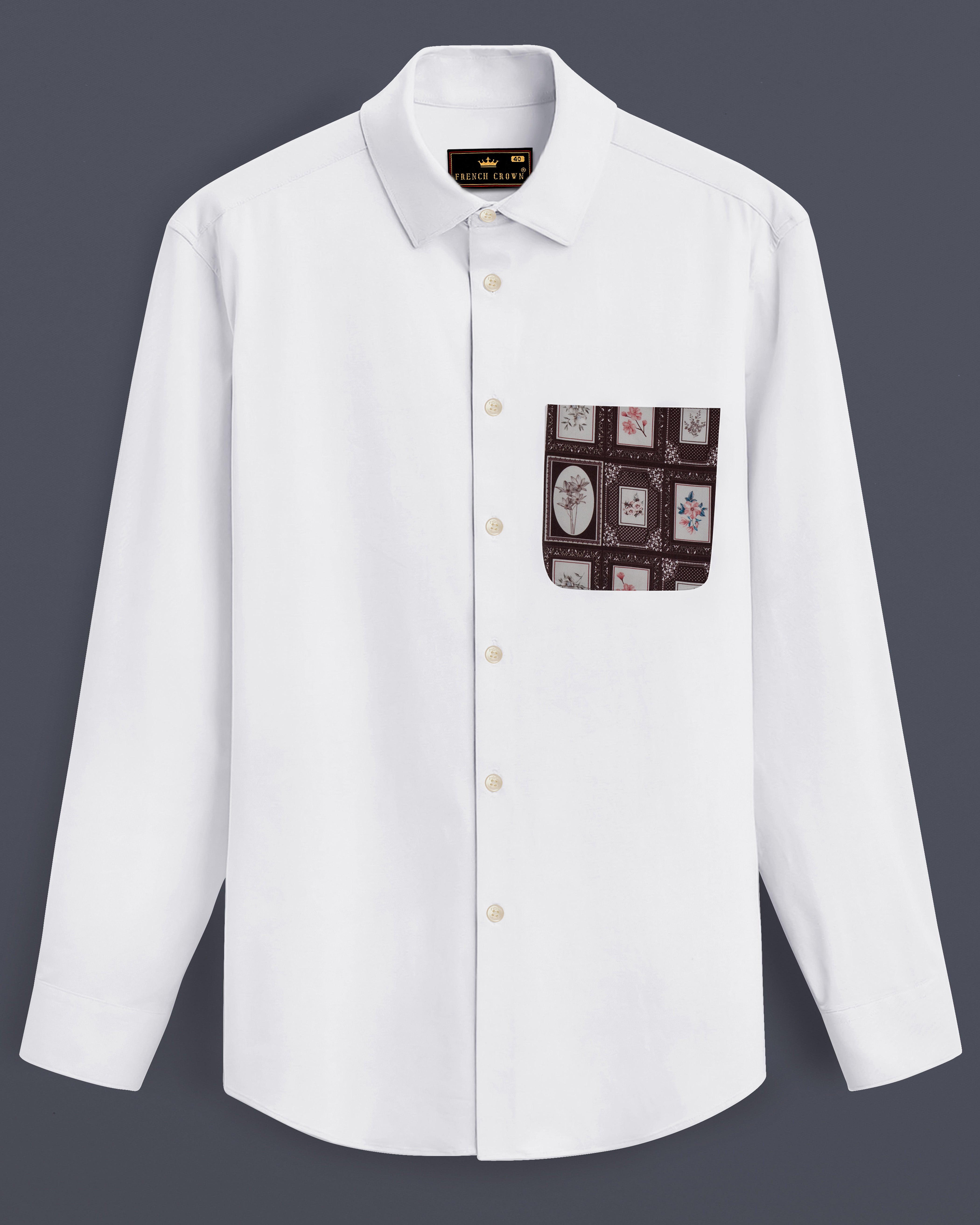 Bright White with Frame Casual Prints Premium Cotton Shirt