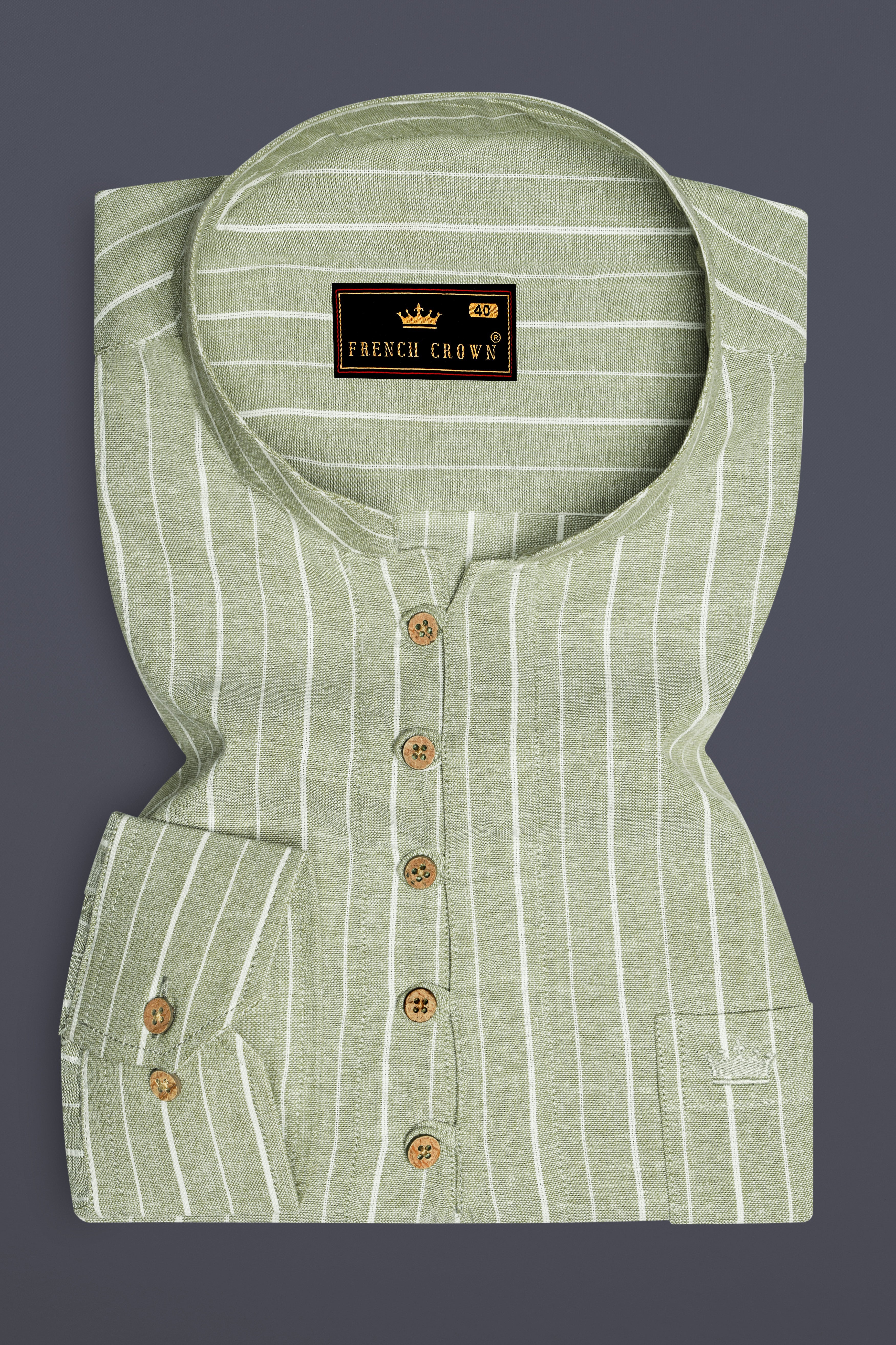 Beryl Green and White Striped Royal Oxford Kurta Shirt