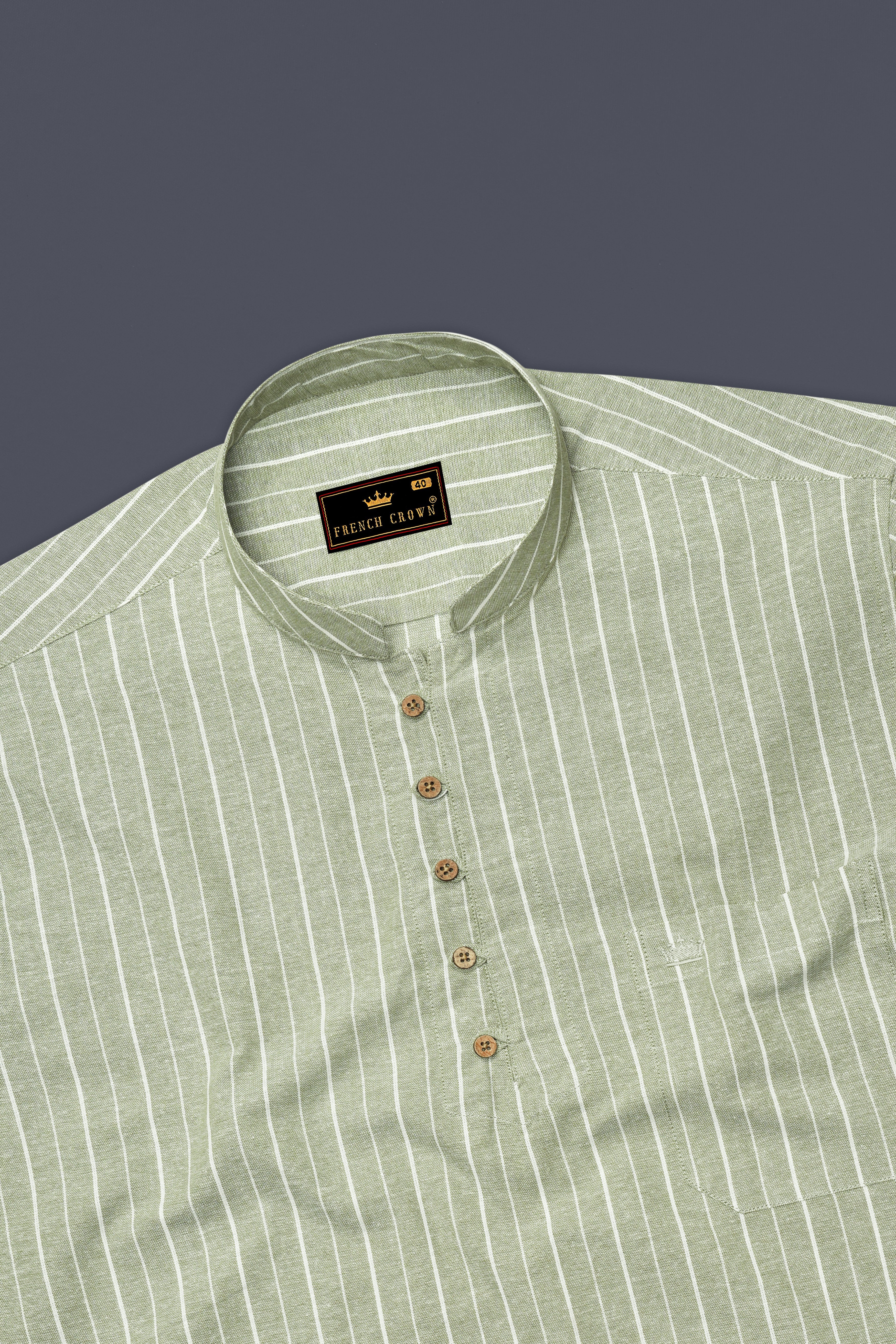 Beryl Green and White Striped Royal Oxford Kurta Shirt