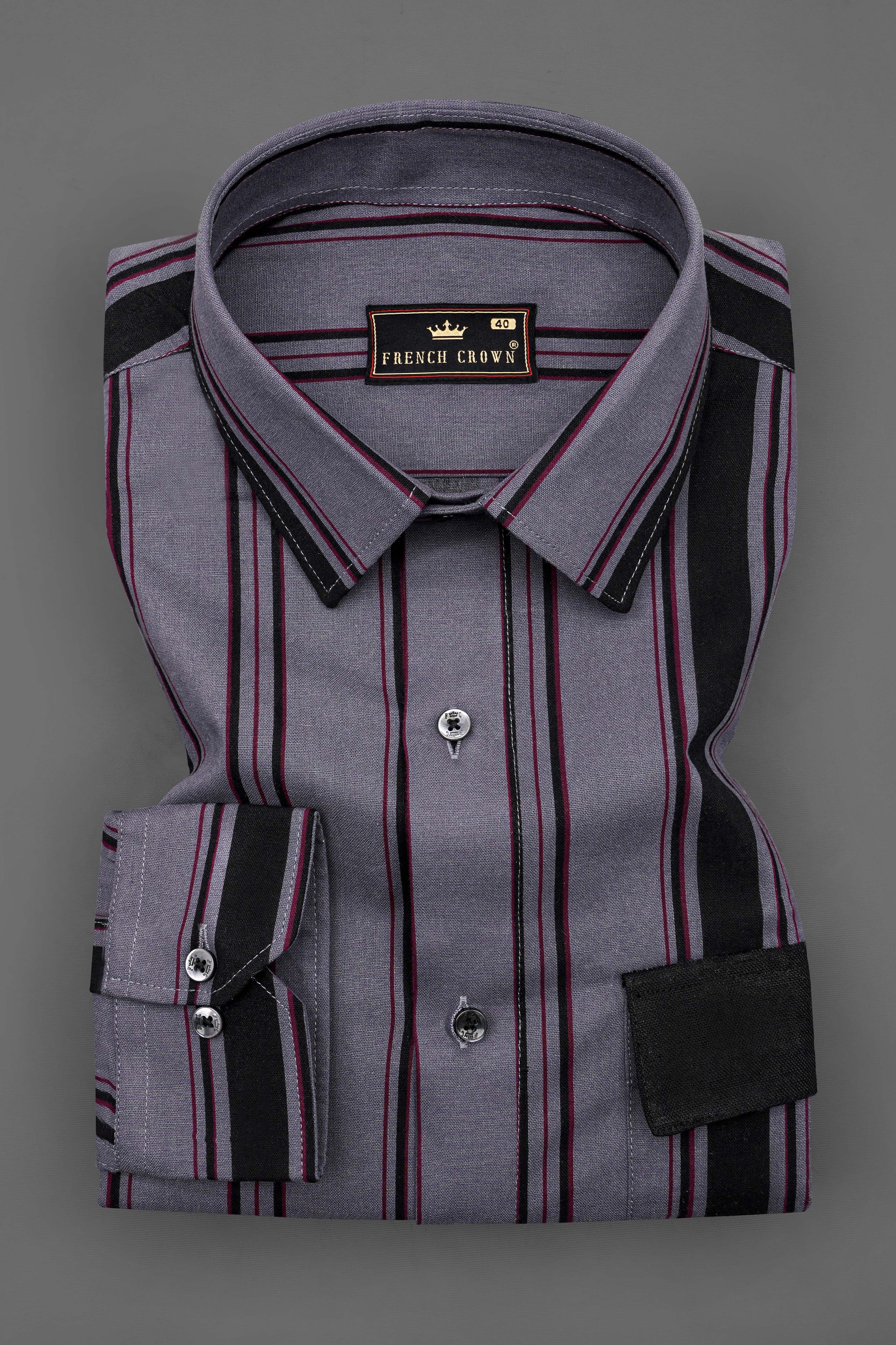 Mobster Gray and Black Striped Royal Oxford Designer Shirt