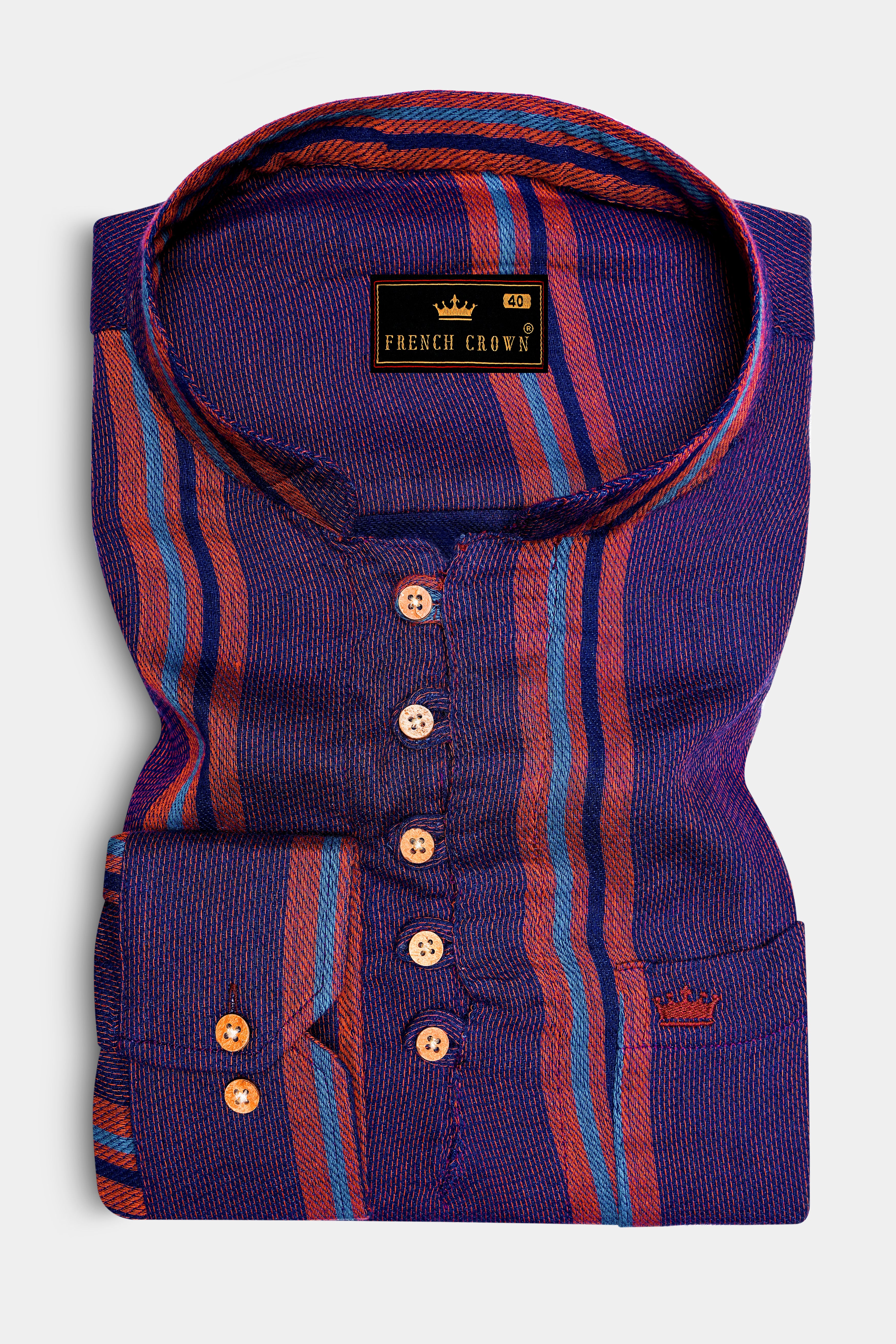 Martinique Violet Multicolour Thick Striped Dobby Premium Giza Cotton Kurta Shirt