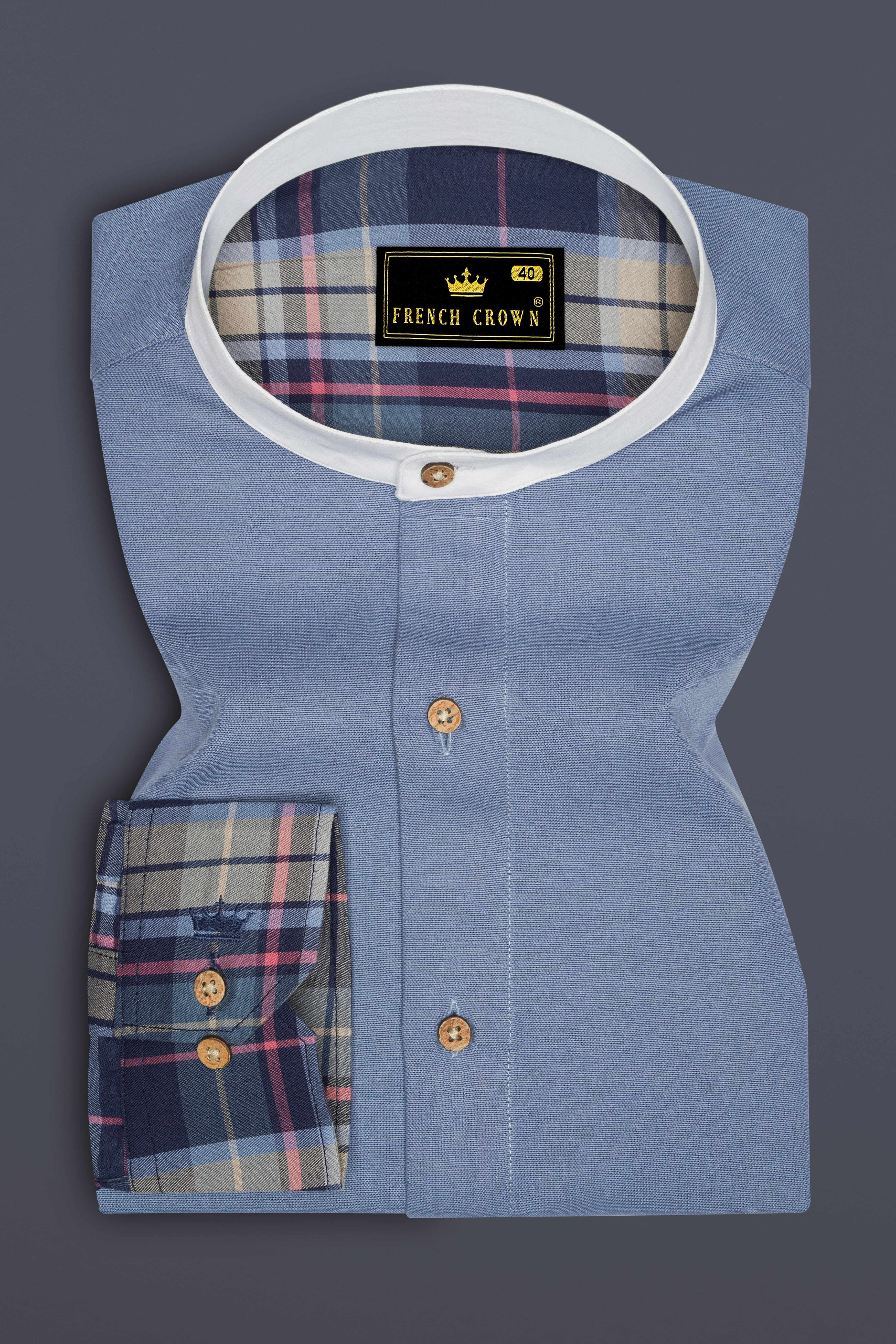 Regent Blue with Mirage Blue and Bizarre Brown Plaid Twill Premium Cotton Designer Shirt