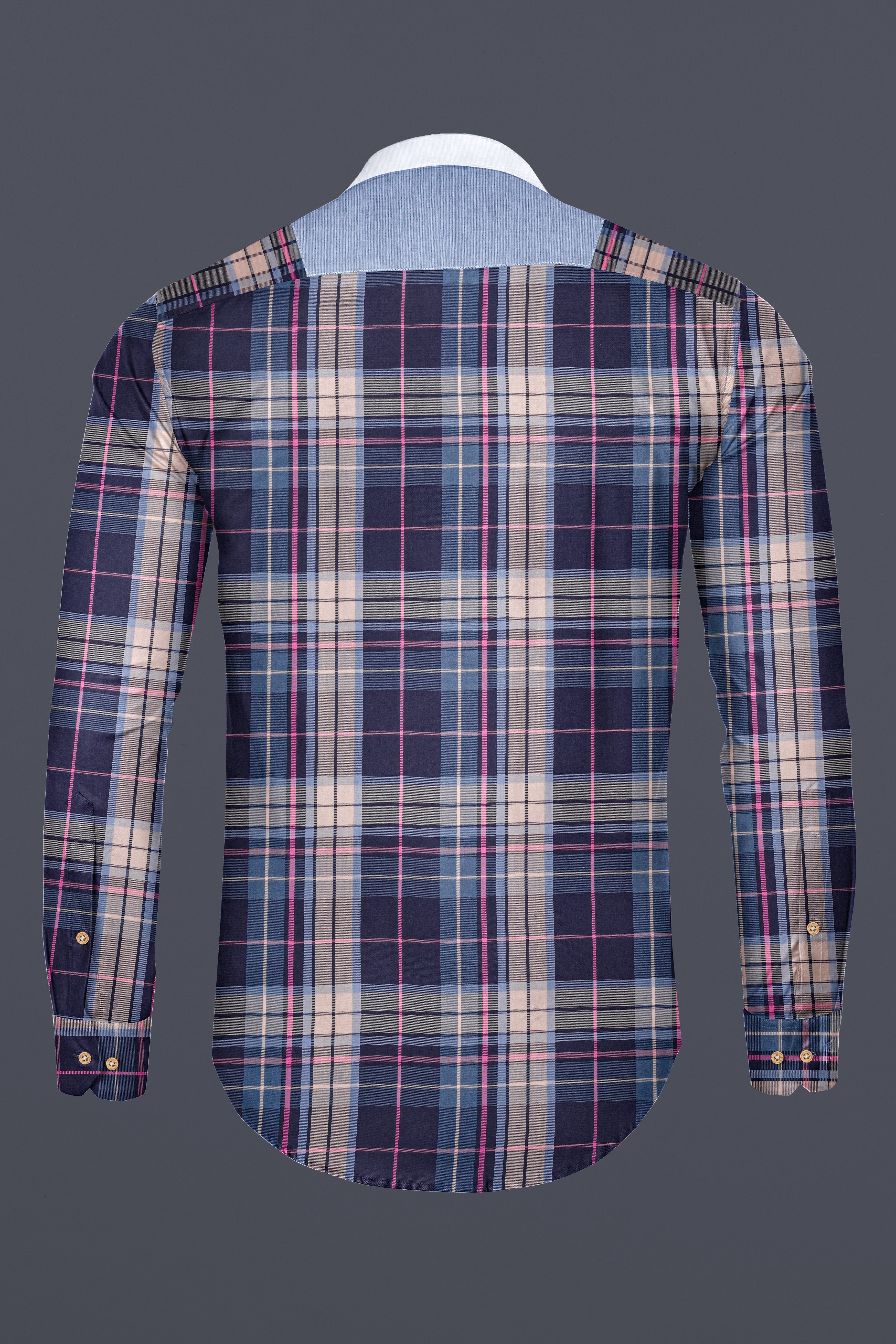 Regent Blue with Mirage Blue and Bizarre Brown Plaid Twill Premium Cotton Designer Shirt