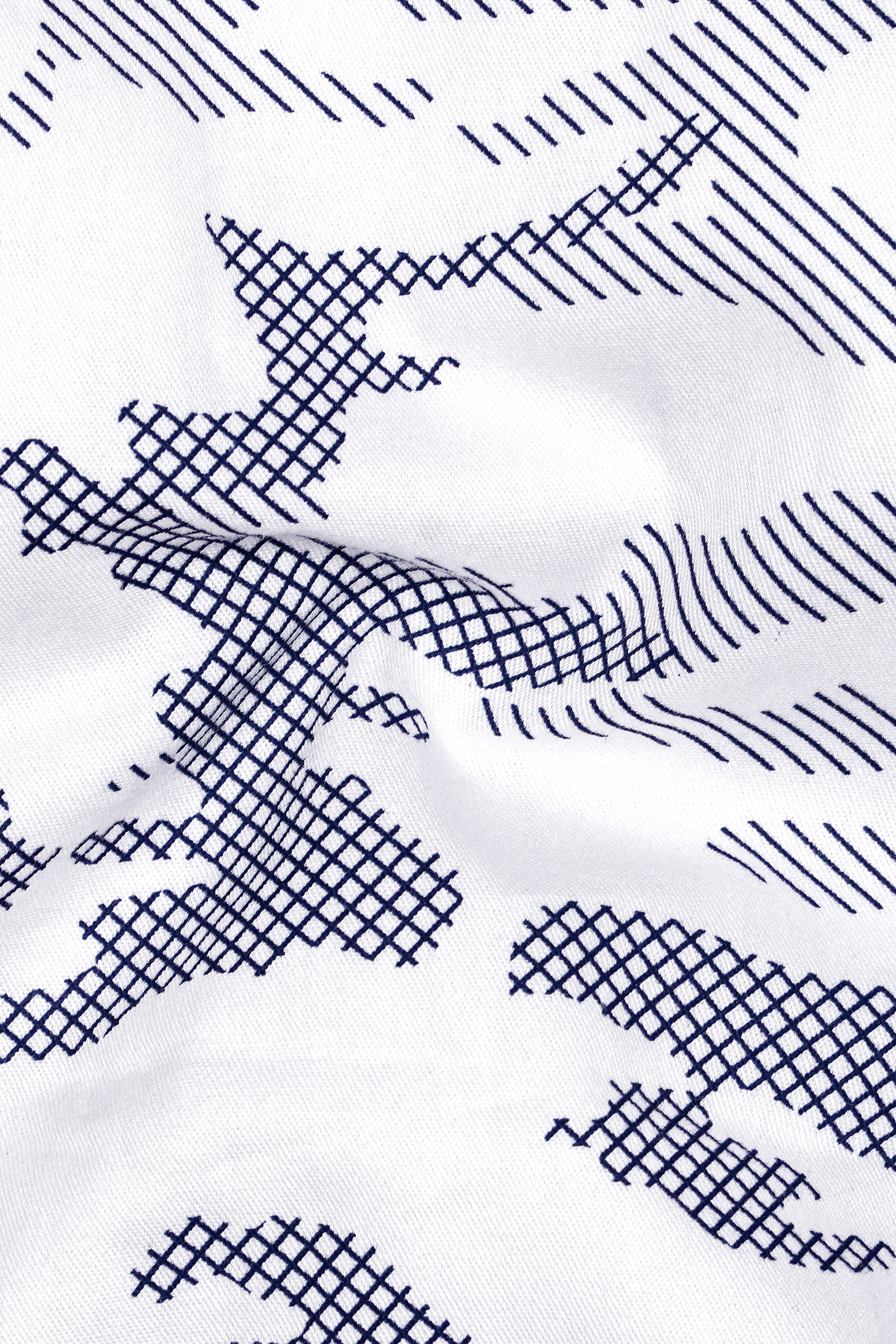 Bright White with Haiti Navy Blue Stitched Design Super Soft Premium Cotton Shirt