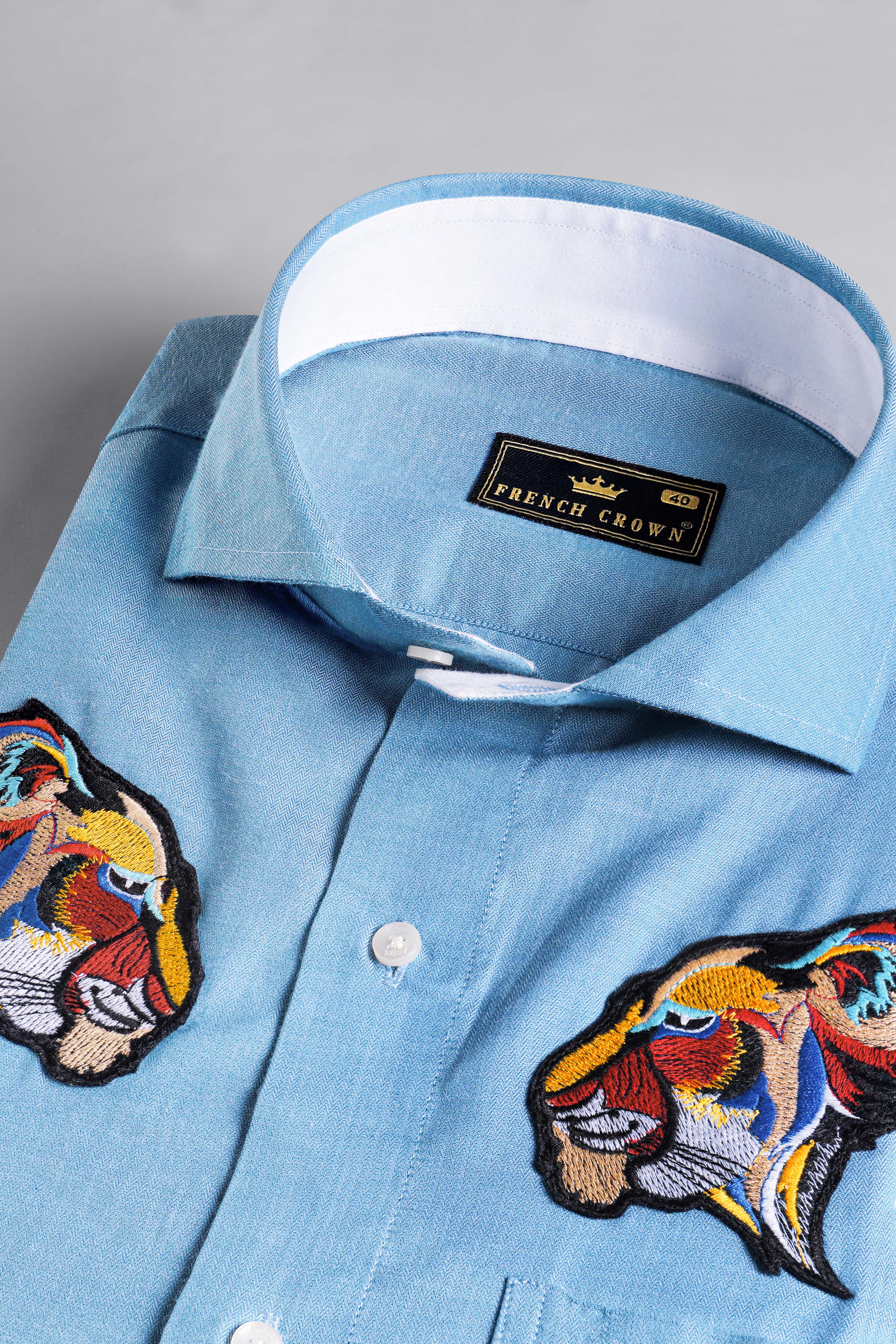 Glacier Blue Patchwork Herringbone Designer Shirt