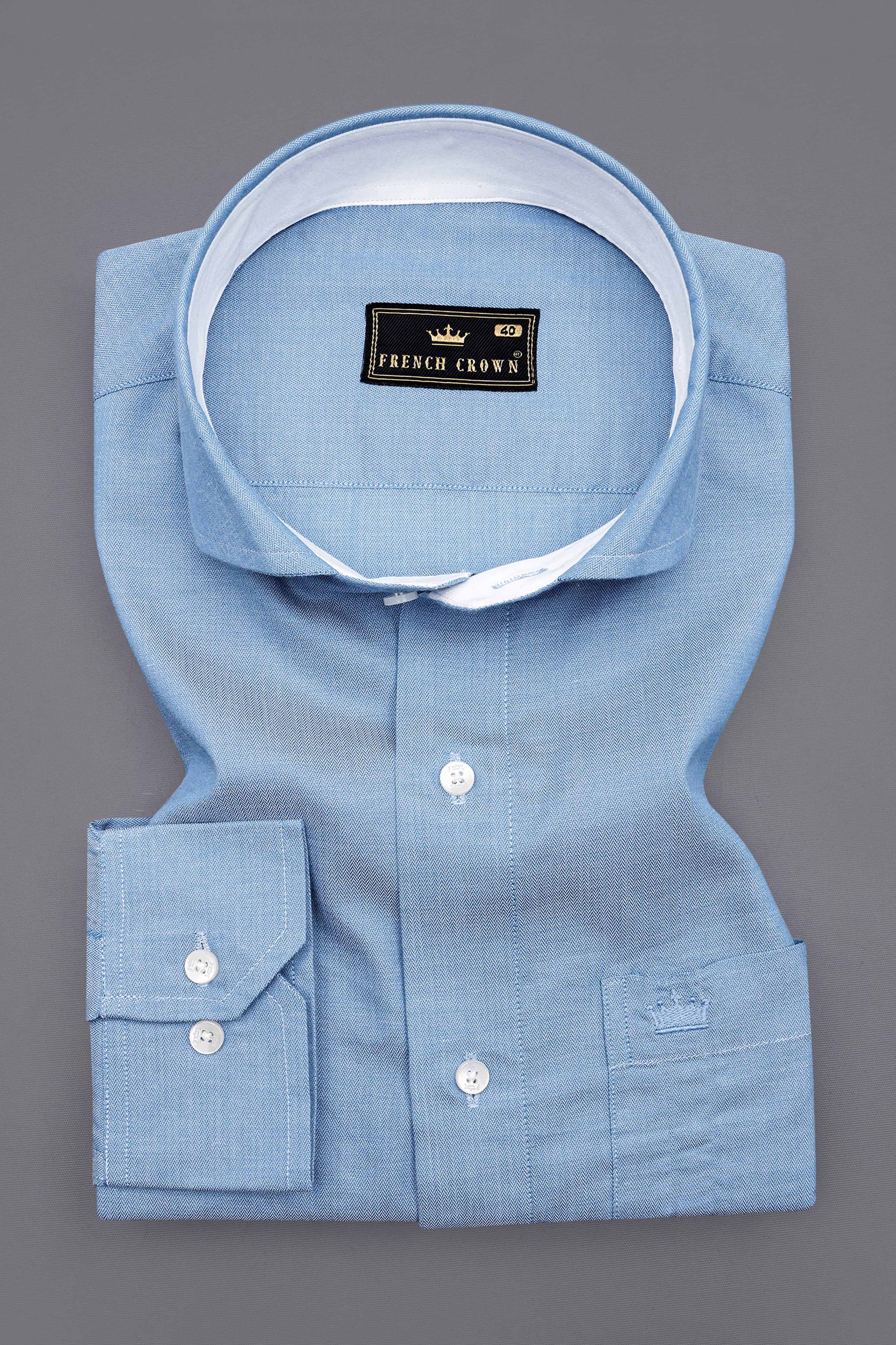 Glacier Sky Blue Herringbone Premium Cotton Shirt