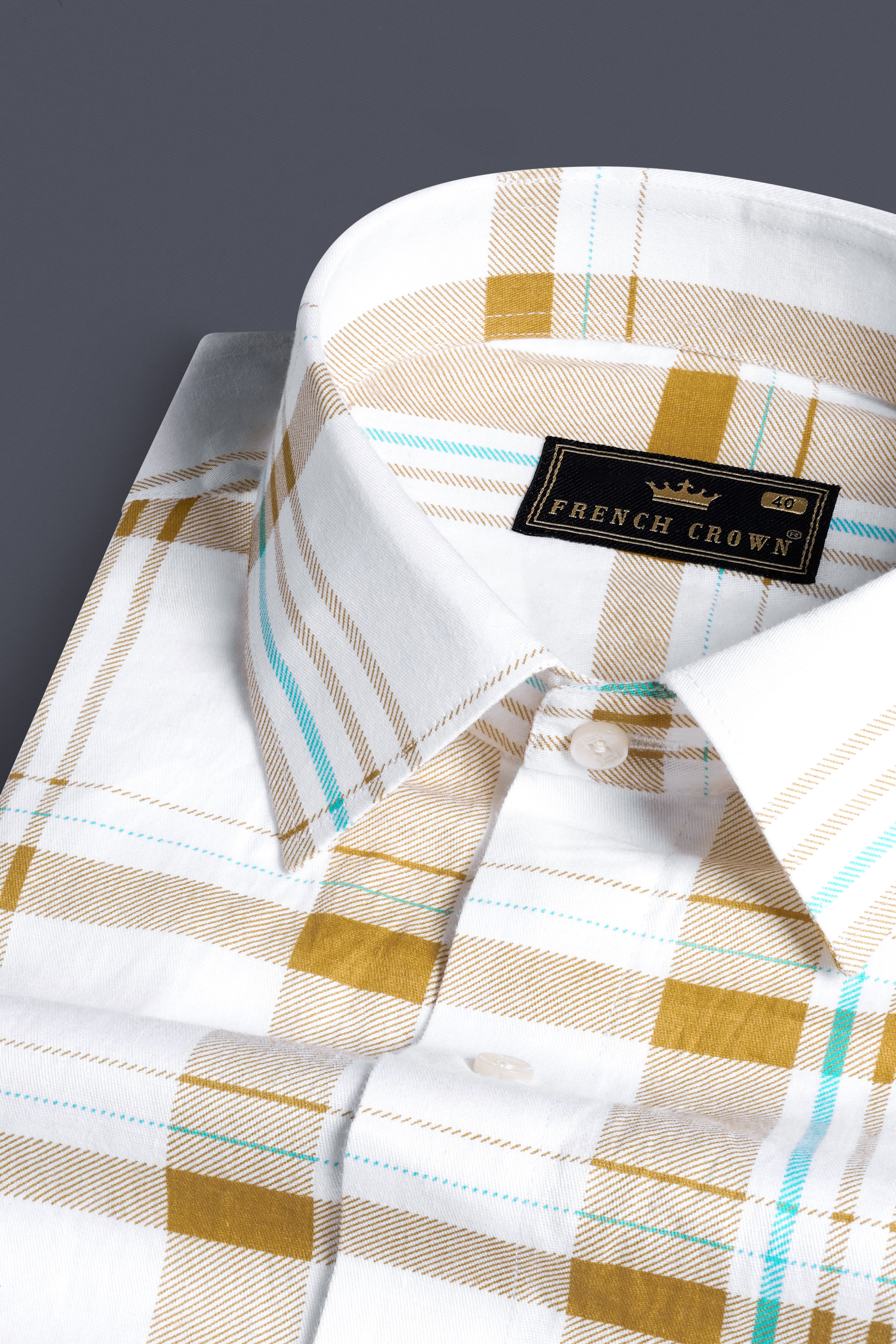 Bright White with Alpine Brown Plaid Premium Cotton Designer Shirt