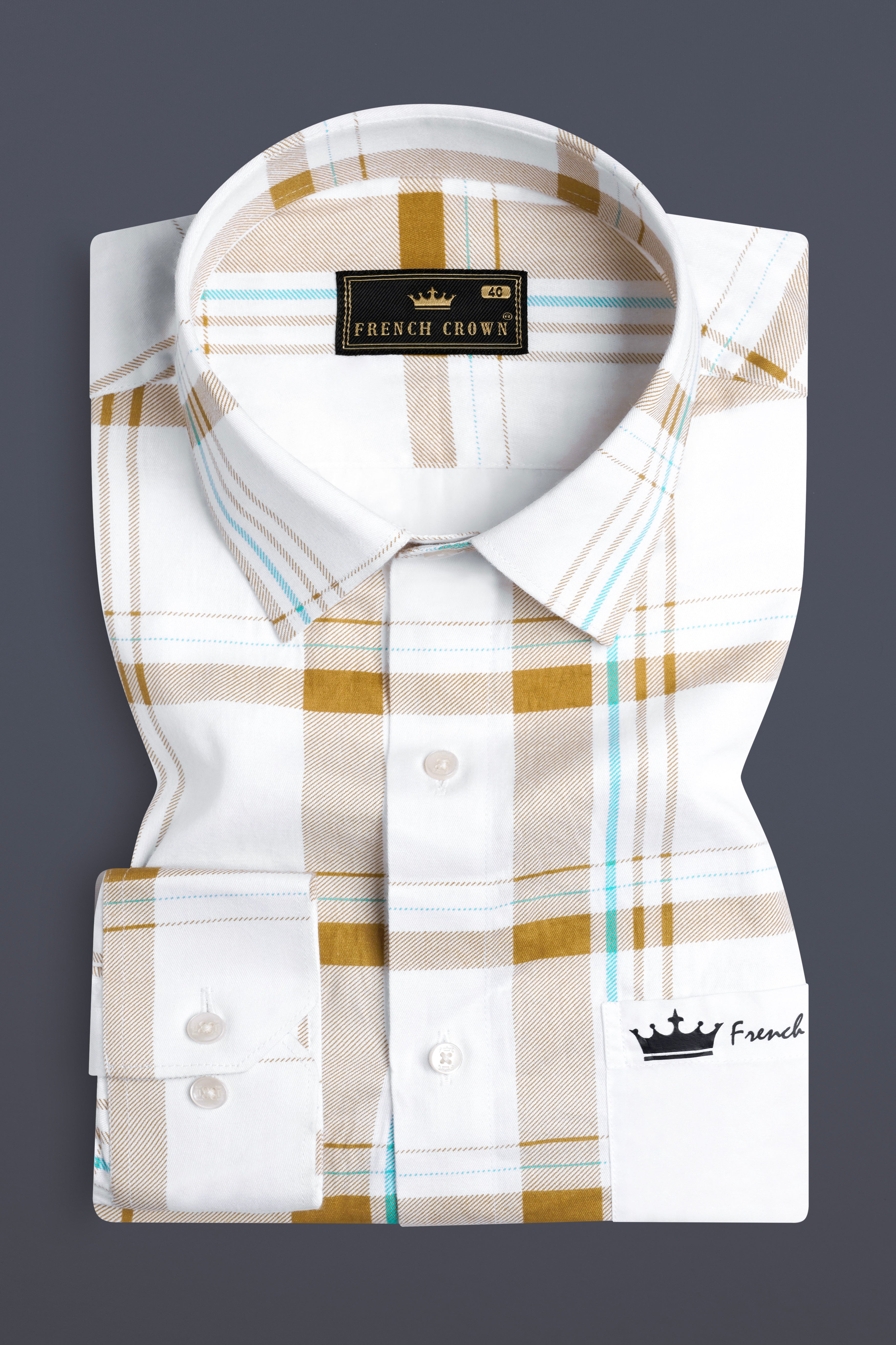 Bright White with Alpine Brown Plaid Premium Cotton Designer Shirt