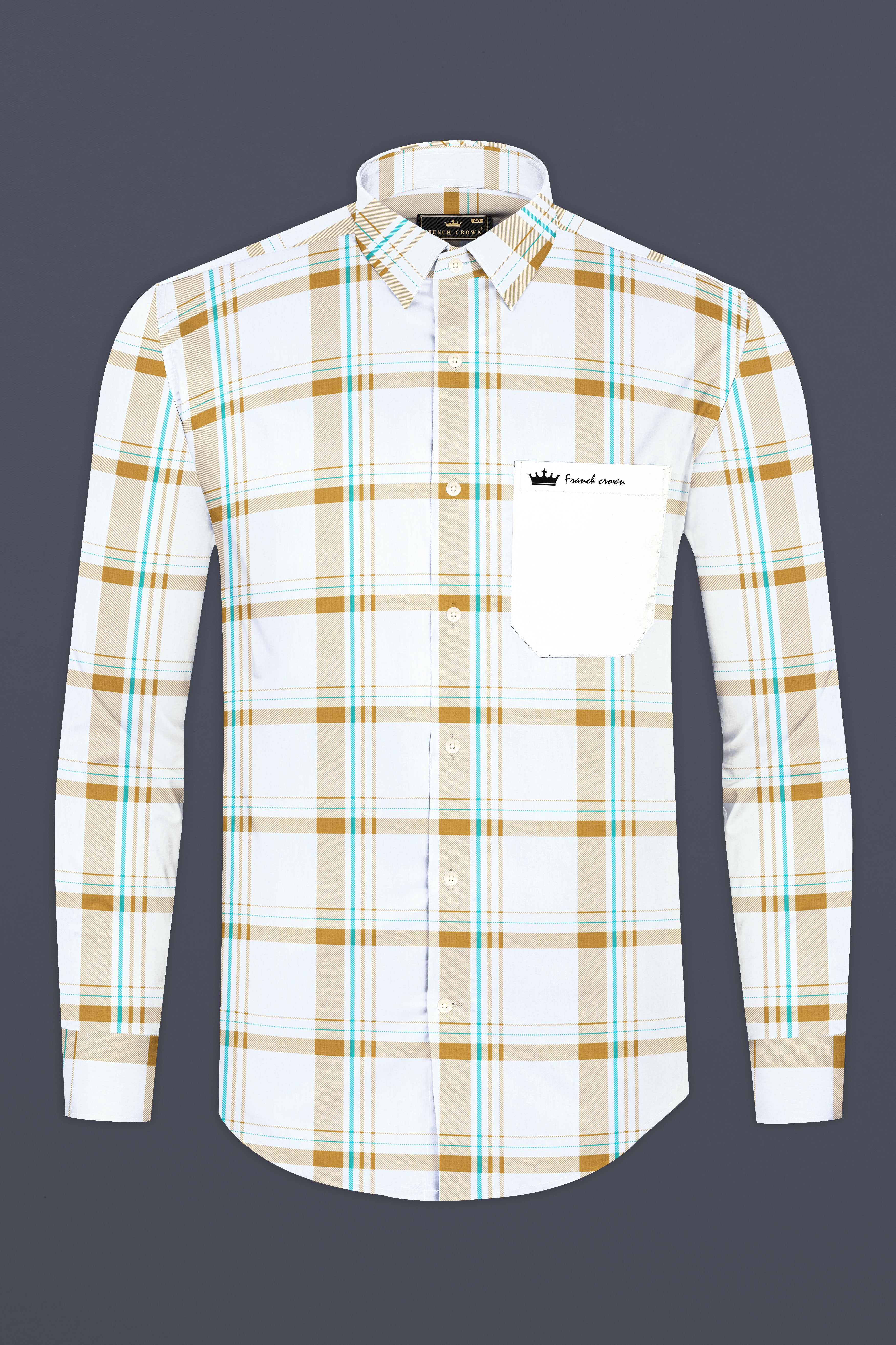 Bright White with Alpine Brown Plaid Premium Cotton Designer Shirt