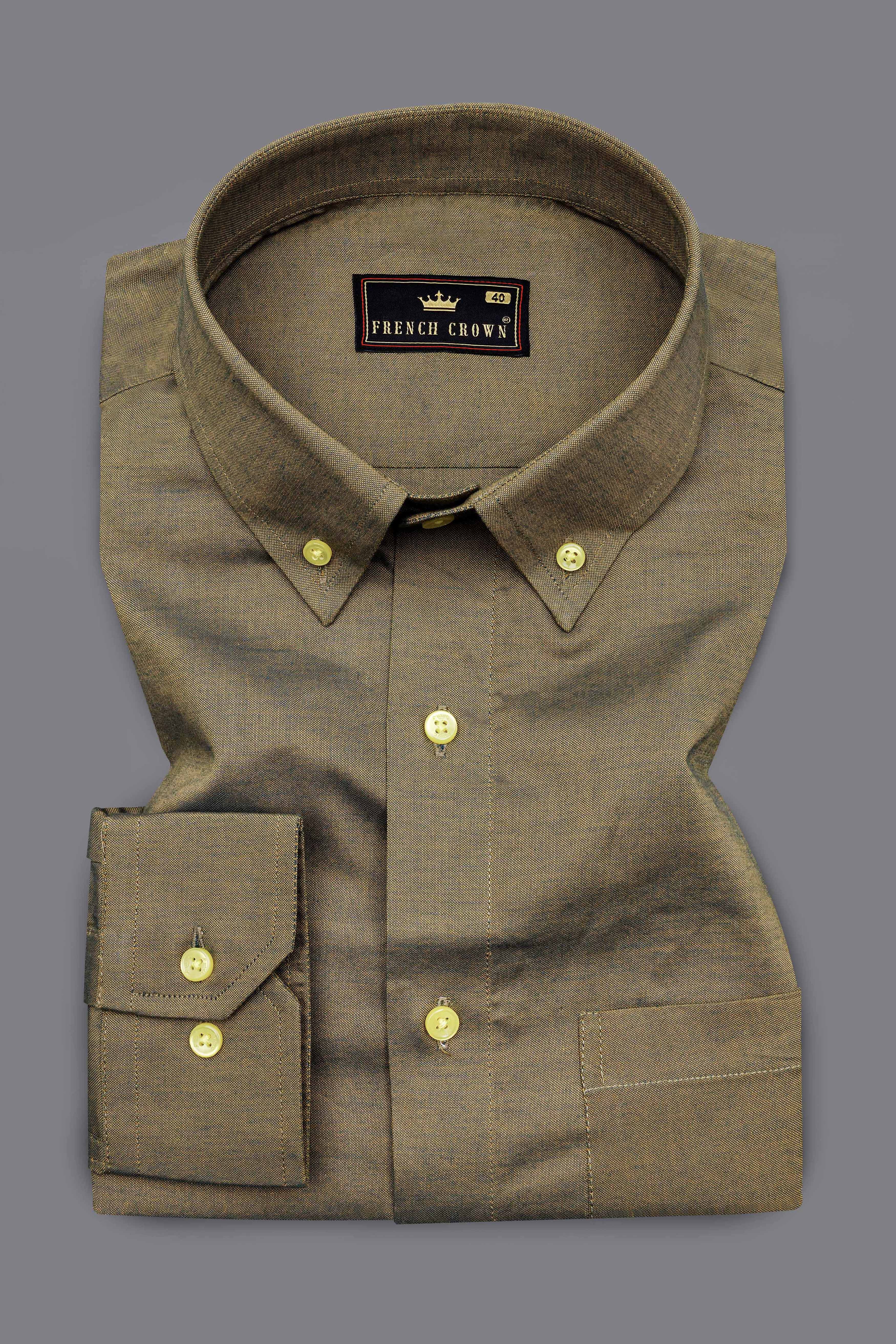 Taupe Brown Button Down Chambray Shirt