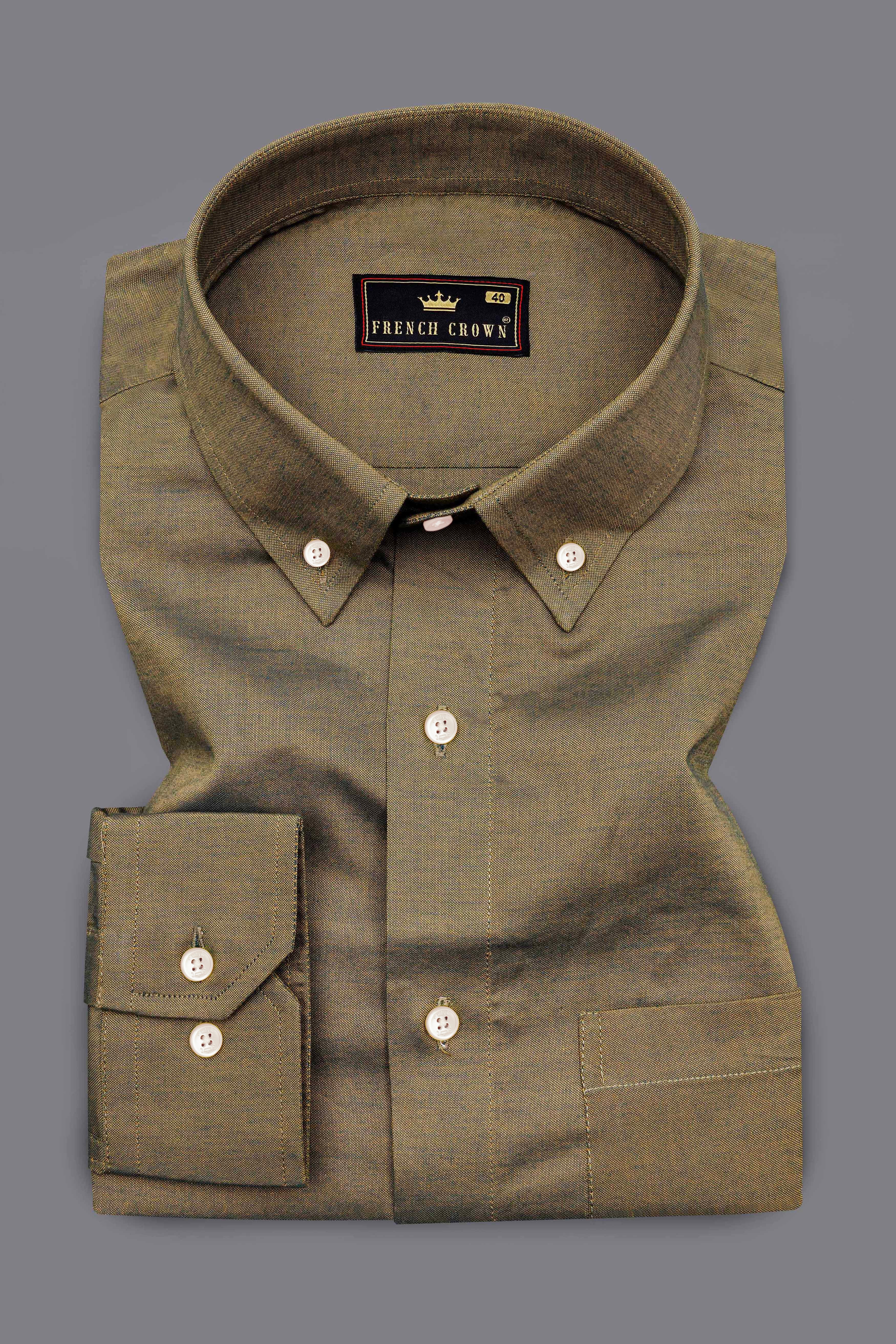 Taupe Brown Button Down Chambray Shirt