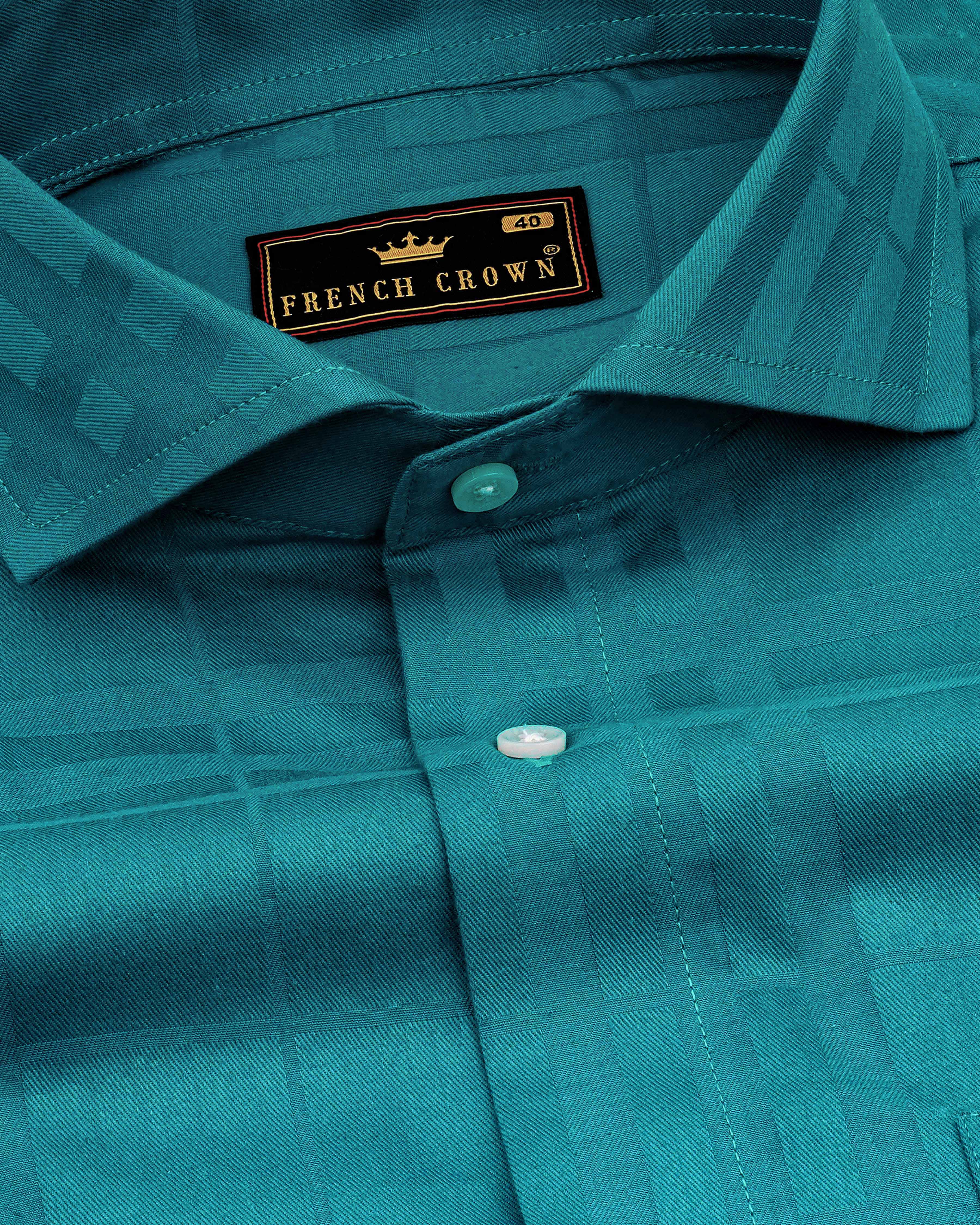 Surfie Green Plaid Dobby Textured Premium Giza Cotton Shirt