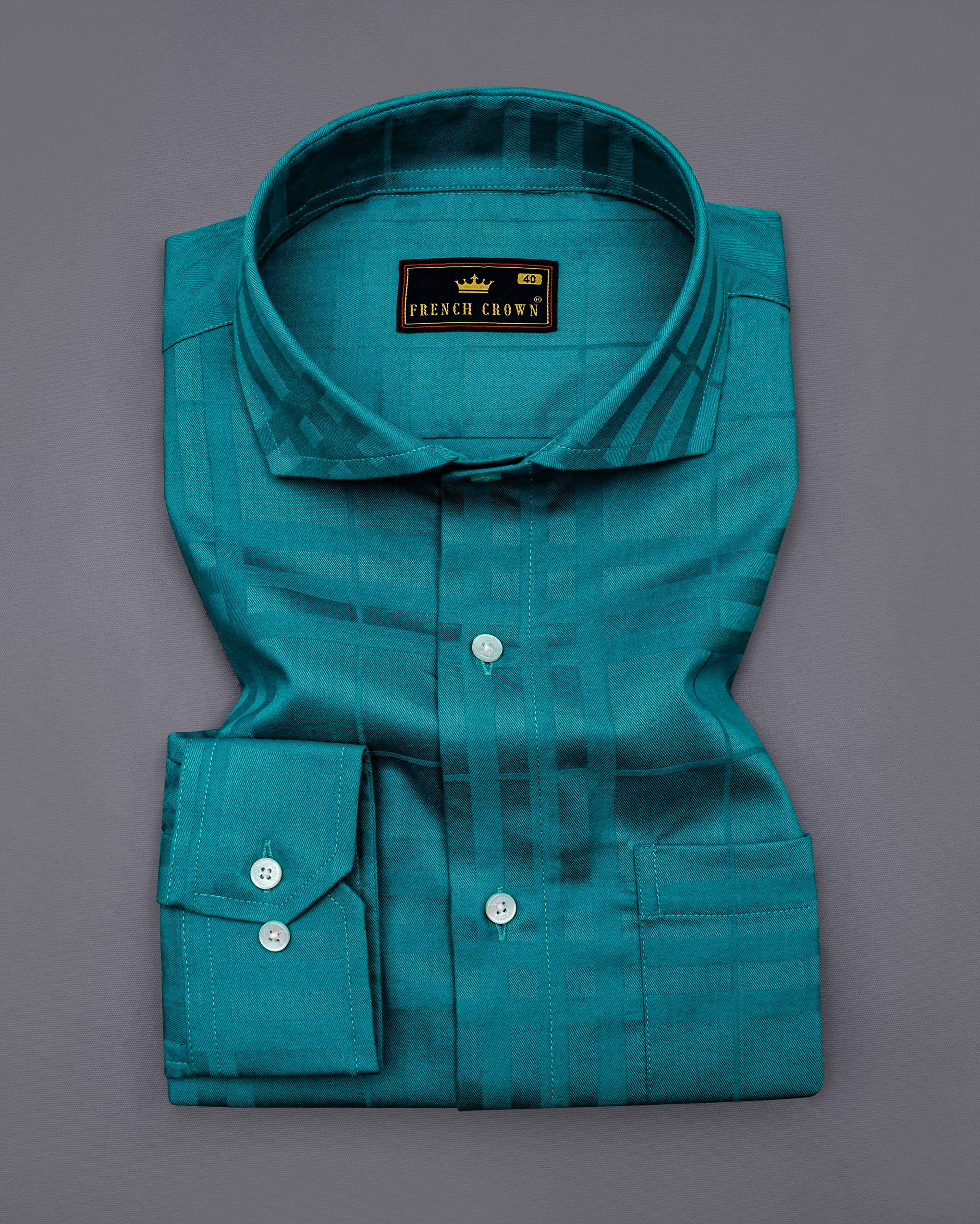 Surfie Green Plaid Dobby Textured Premium Giza Cotton Shirt