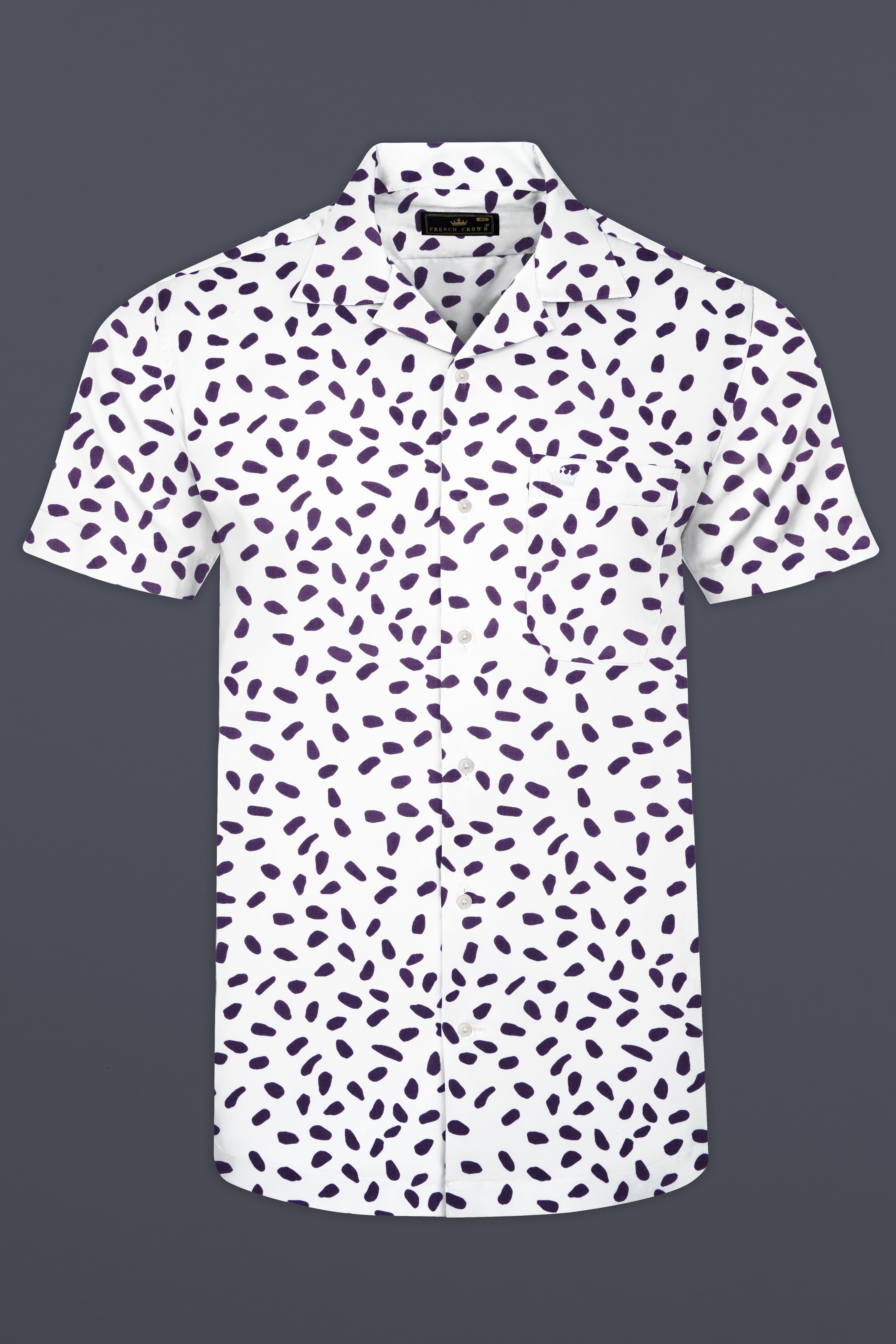 Bright White with Byzantium Purple Printed Premium Cotton Shirt